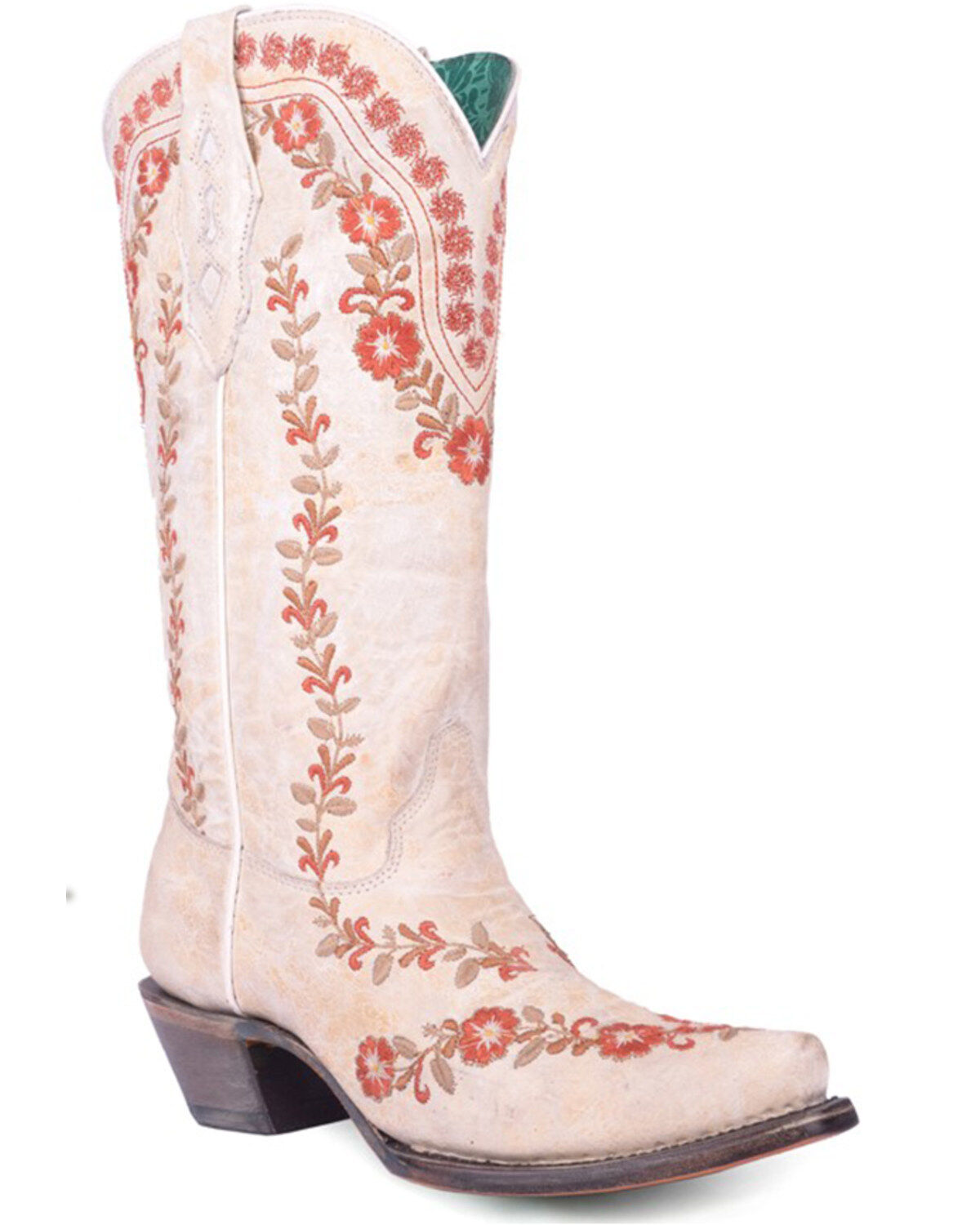Women's Corral Flowered Embroidery Blacklight Western Boots - Snip Toe