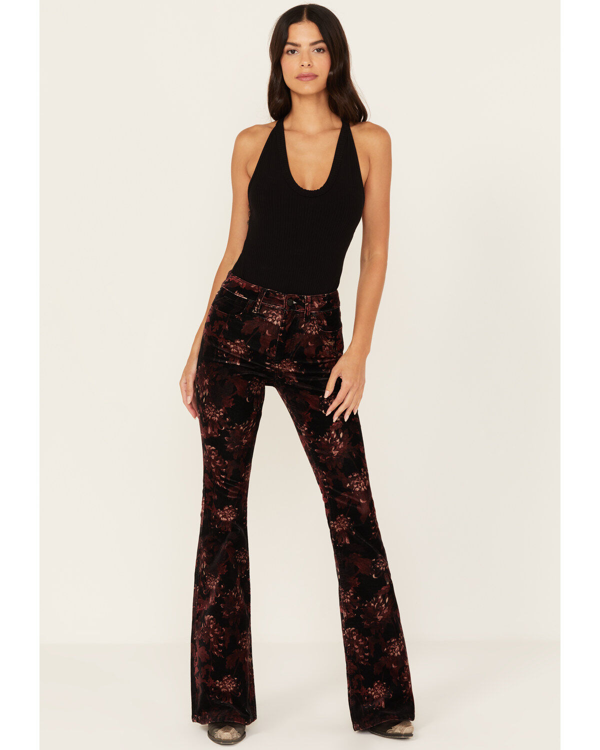 Women's Shyanne Printed Velveteen High Rise Stretch Flare Jeans