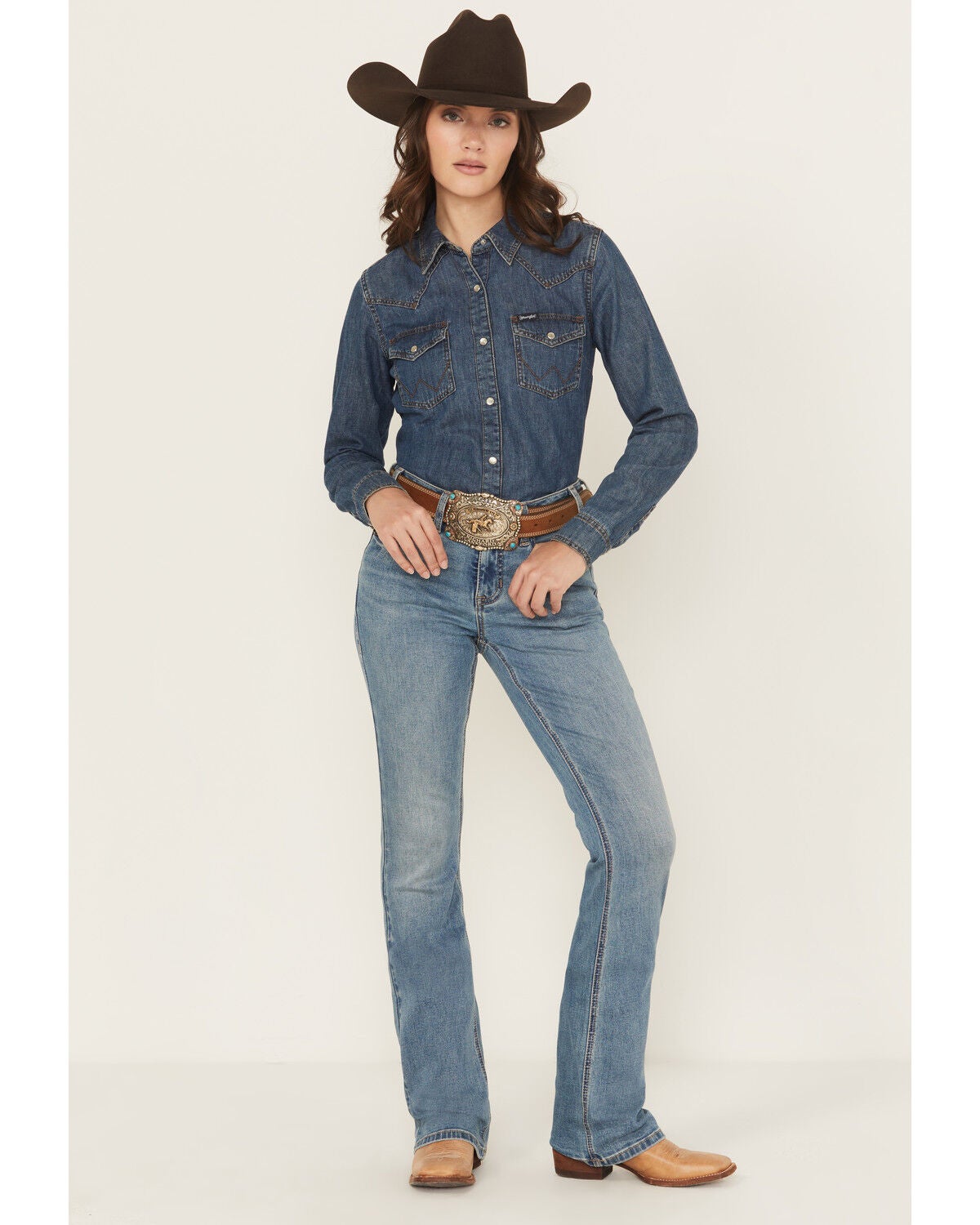 Women's Rock & Roll Denim Medium Wash Mid Rise Boot Stitch Bootcut Str