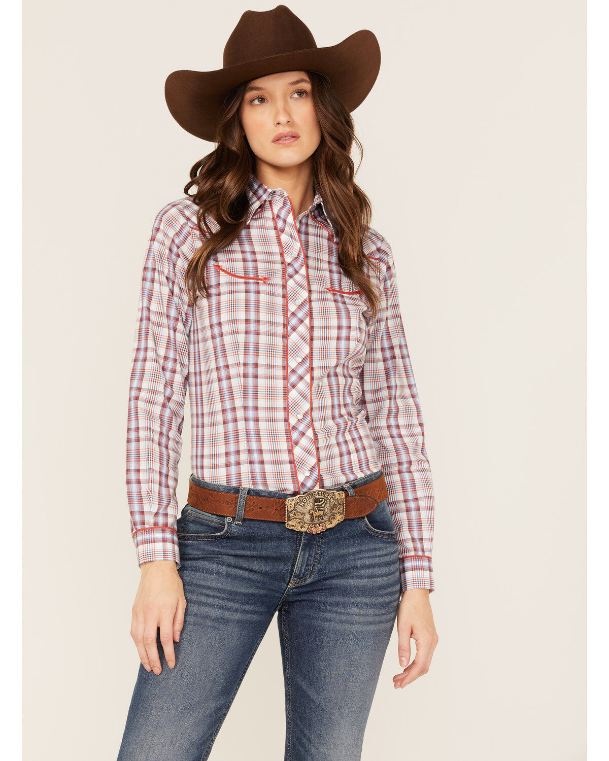 Women's Roper Plaid Print Long Sleeve Pearl Snap Western Shirt