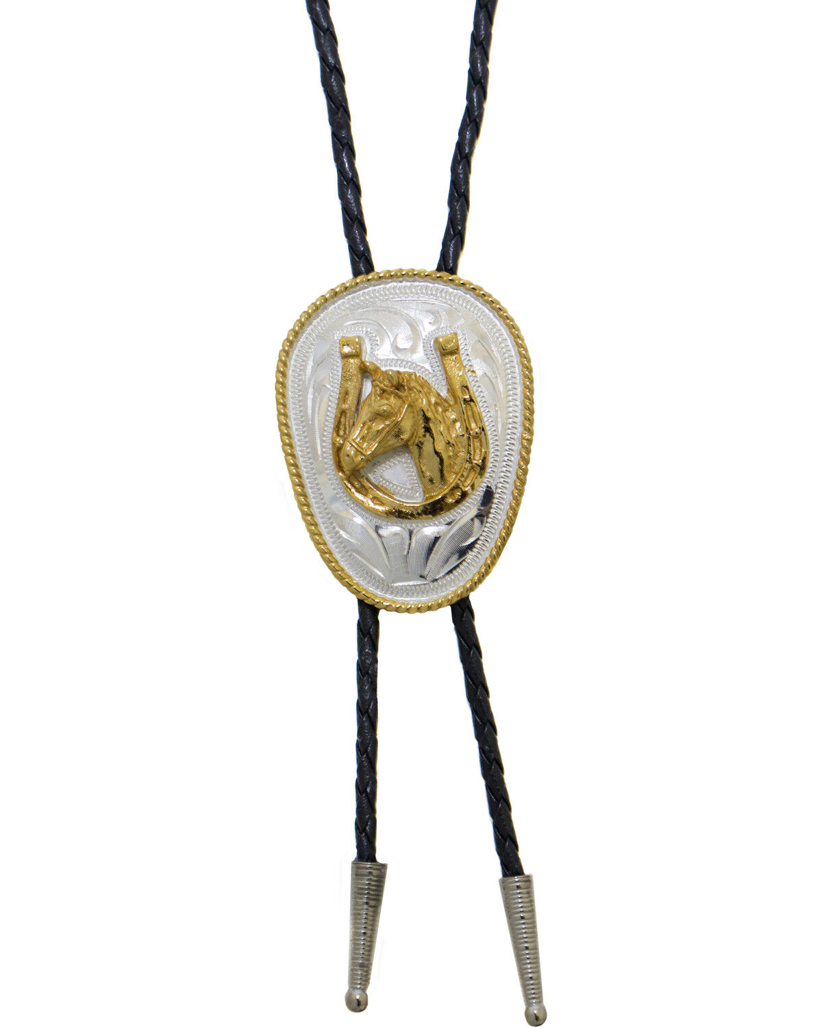 Men's Silver Western Express German Horsehead And Horseshoe Bolo Tie