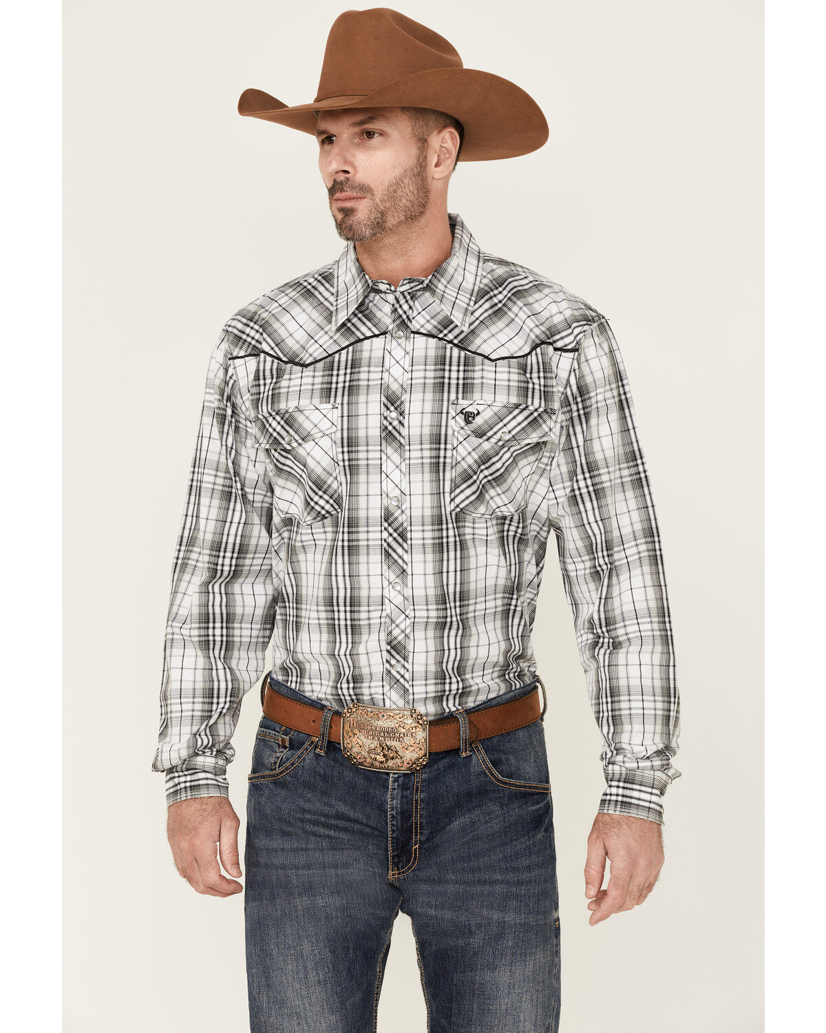 Men's Cowboy Hardware Hermosillo Large Plaid Print Long Sleeve Pearl S