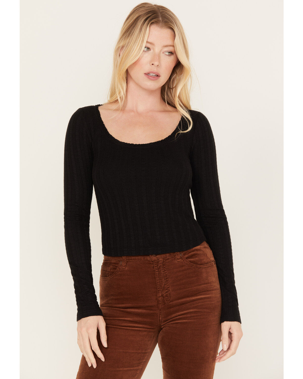 Women's Shyanne Pointelle Ruffle Trim Crop Top