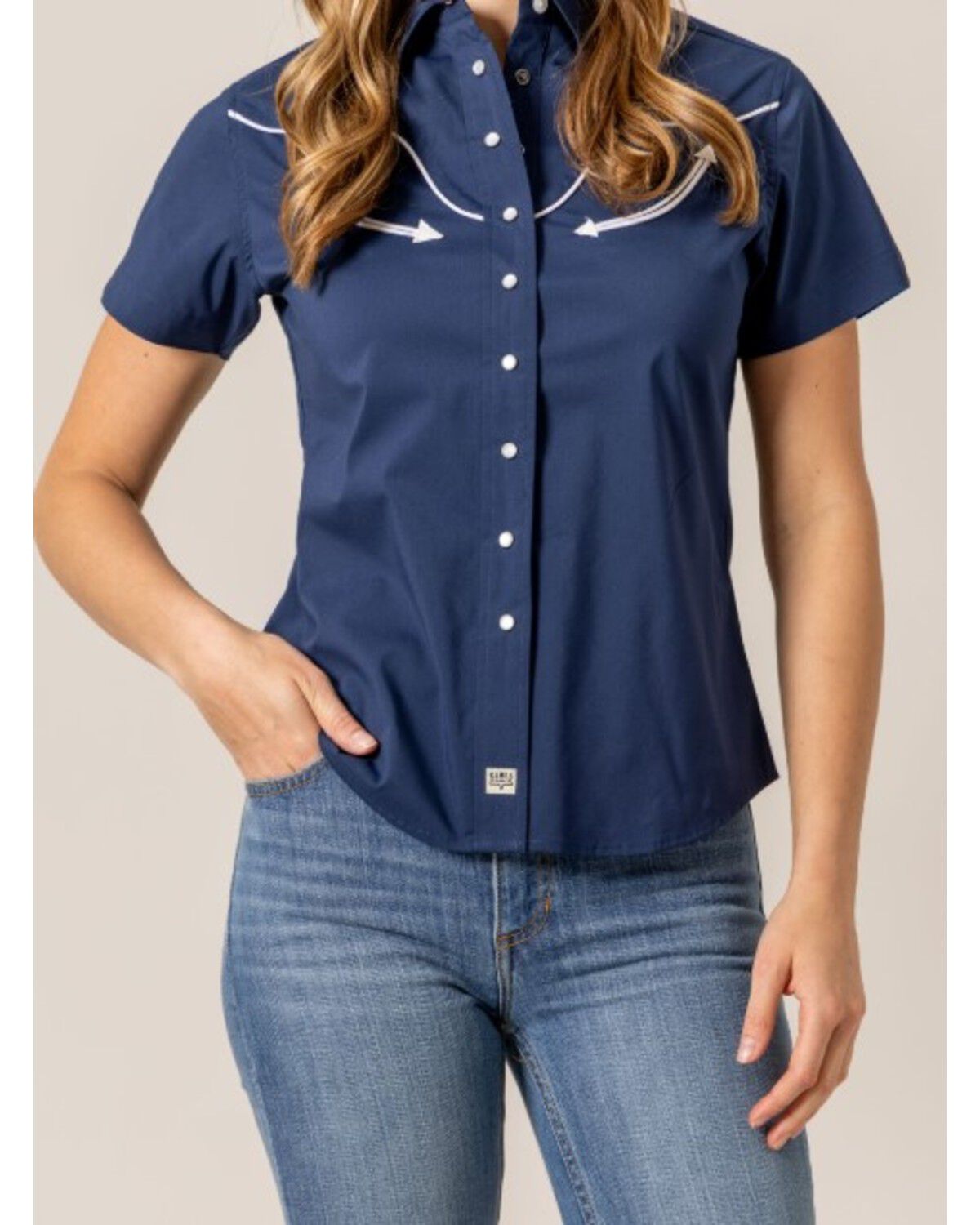 Women's Kimes Ranch Long Horn Solid Short Sleeve Snap Western Shirt