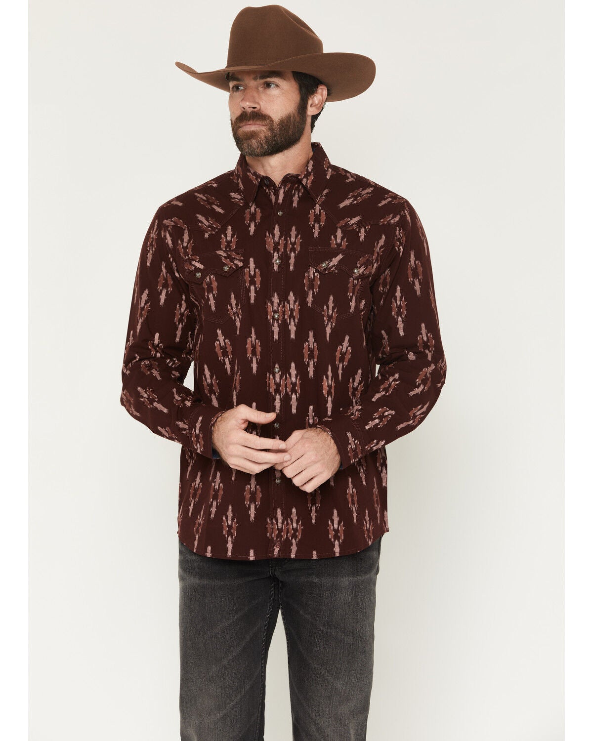 Men's Moonshine Spirit Burning Man Printed Long Sleeve Snap Western P