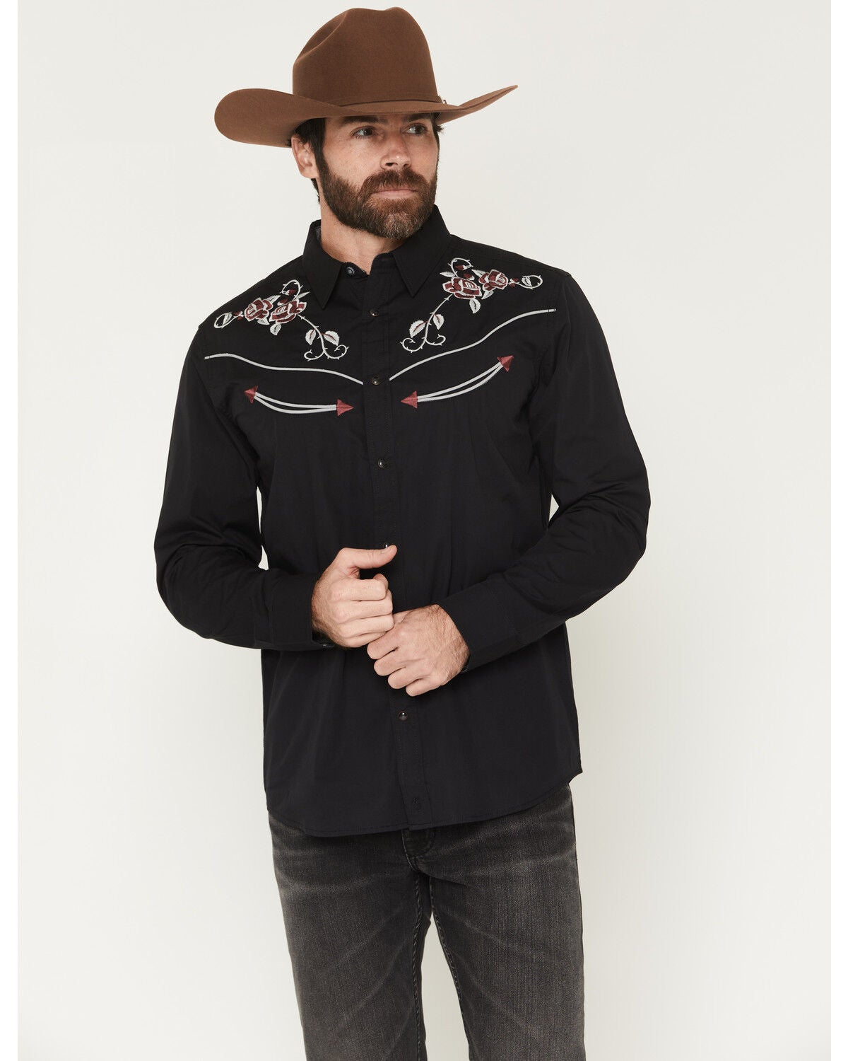 Men's Moonshine Spirit Posse Embroidered Long Sleeve Snap Western Shi