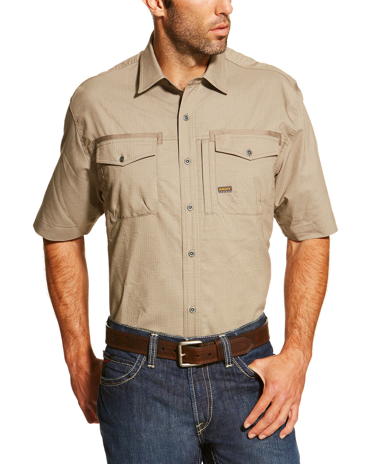 Men's Ariat Rebar Short Sleeve Button Down Work Shirt - Tall