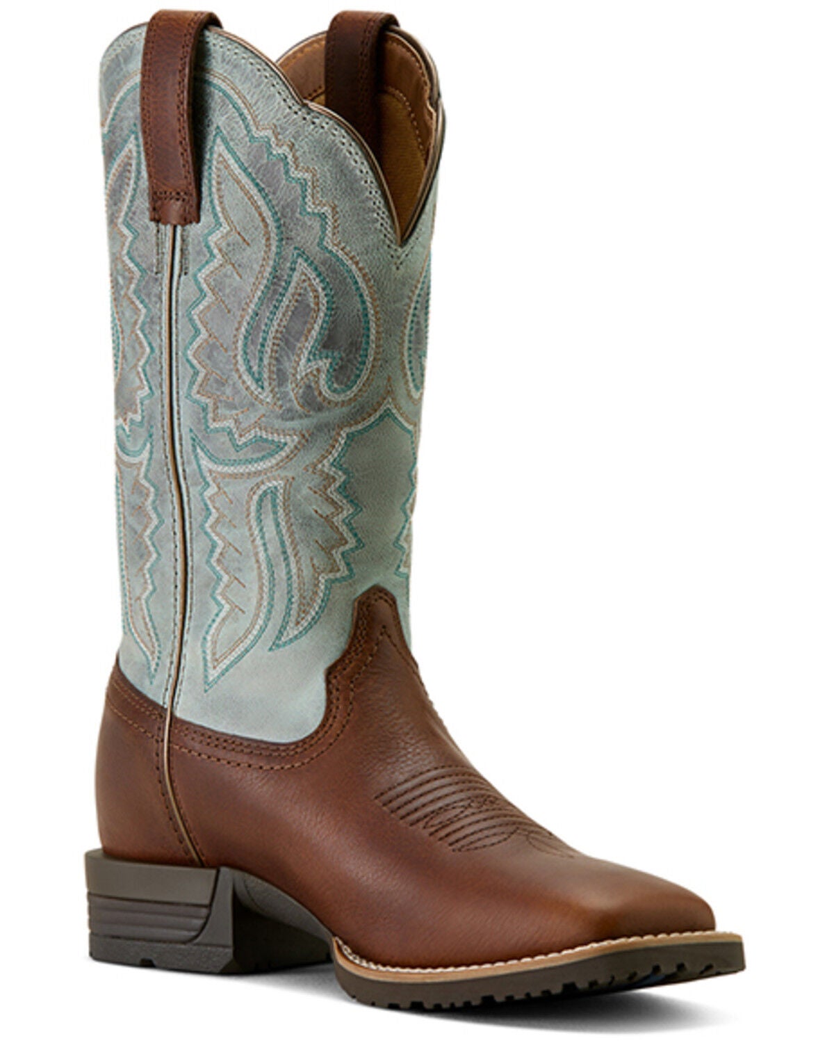 Ariat Women’s Hybrid Ranchwork Western Boots in Brown and Silver Gray, Broad Square Toe, Size 8.5 M – Performance Work Cowboy Boots
