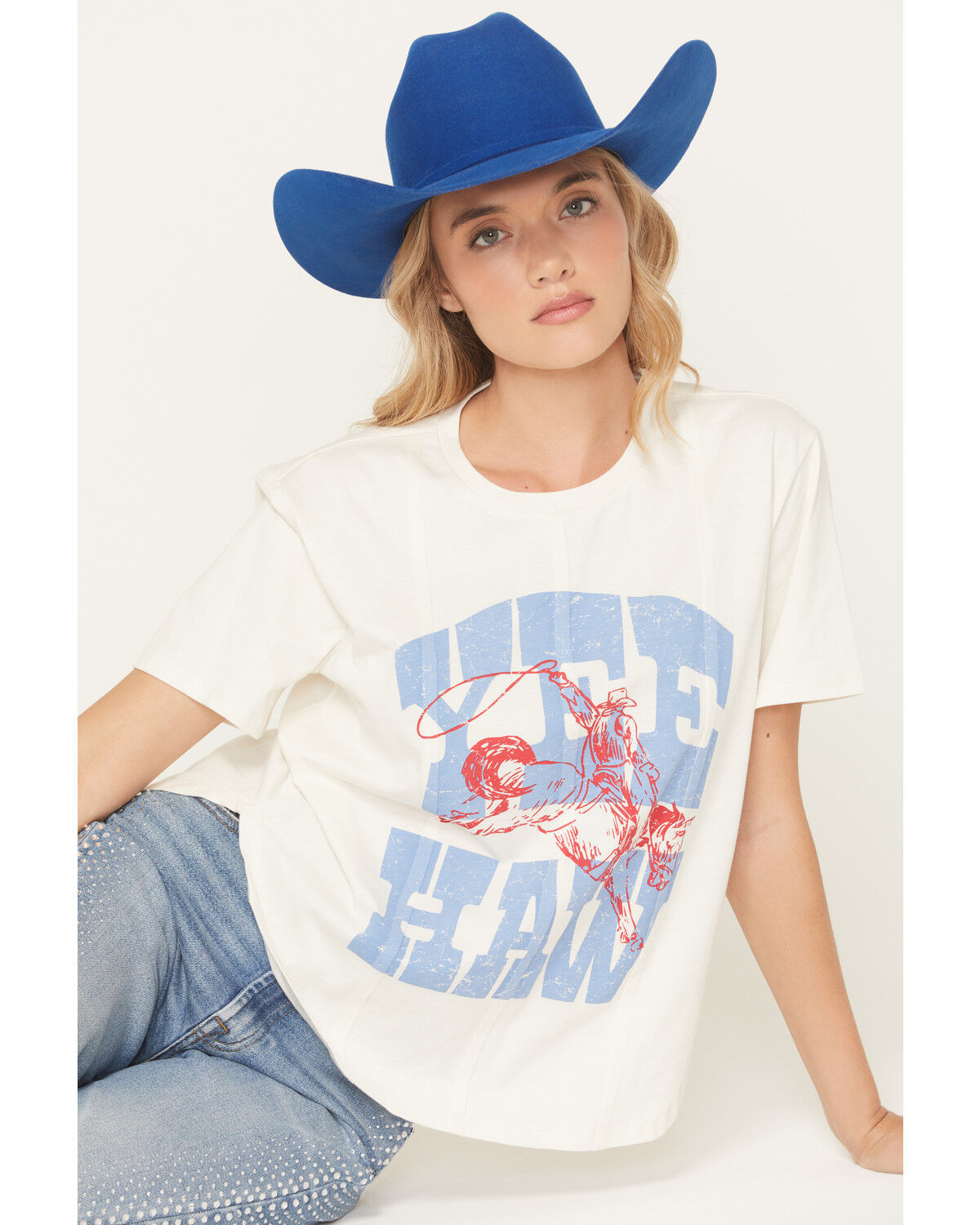 Women's Blended Yee Haw Cowboy Oversized Short Sleeve Graphic Tee