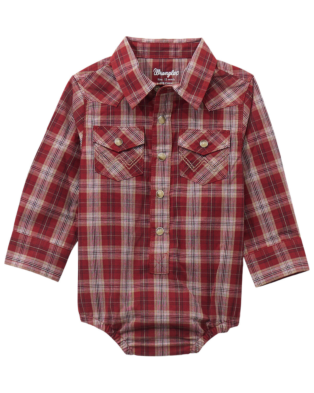 Boys' Wrangler Infant Plaid Print Long Sleeve Snap Western Onesie