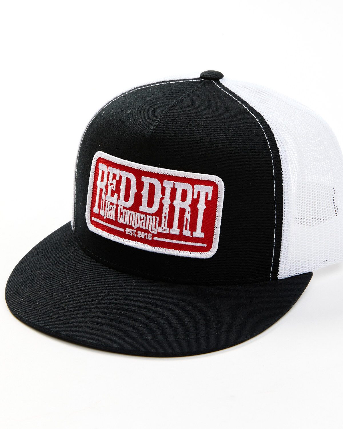 Men's Red Dirt Hat Embroidered Logo Tag Patch Mesh Back Cap