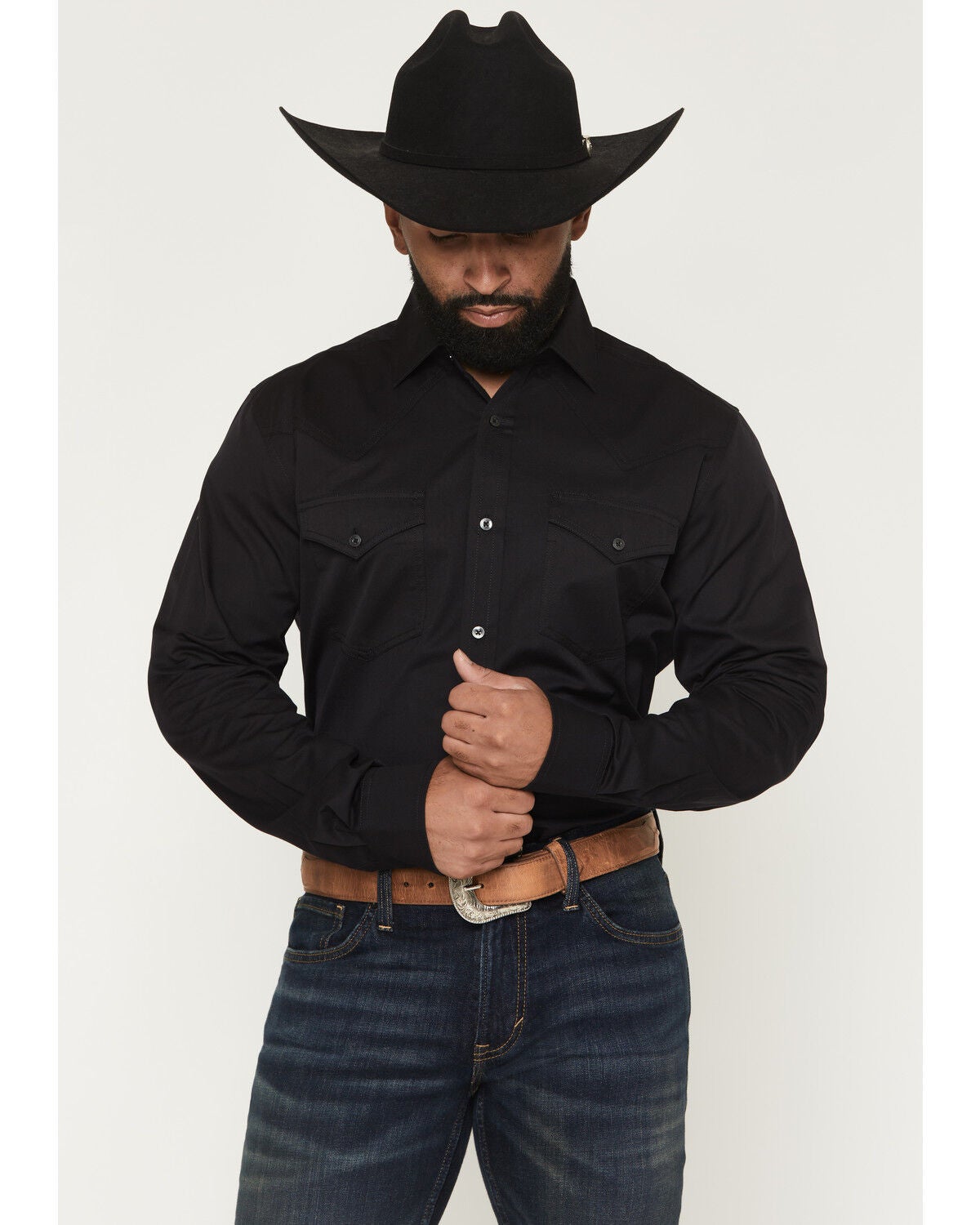 Men's Cody James Black 1978 Lawman Solid Long Sleeve Button-Down West