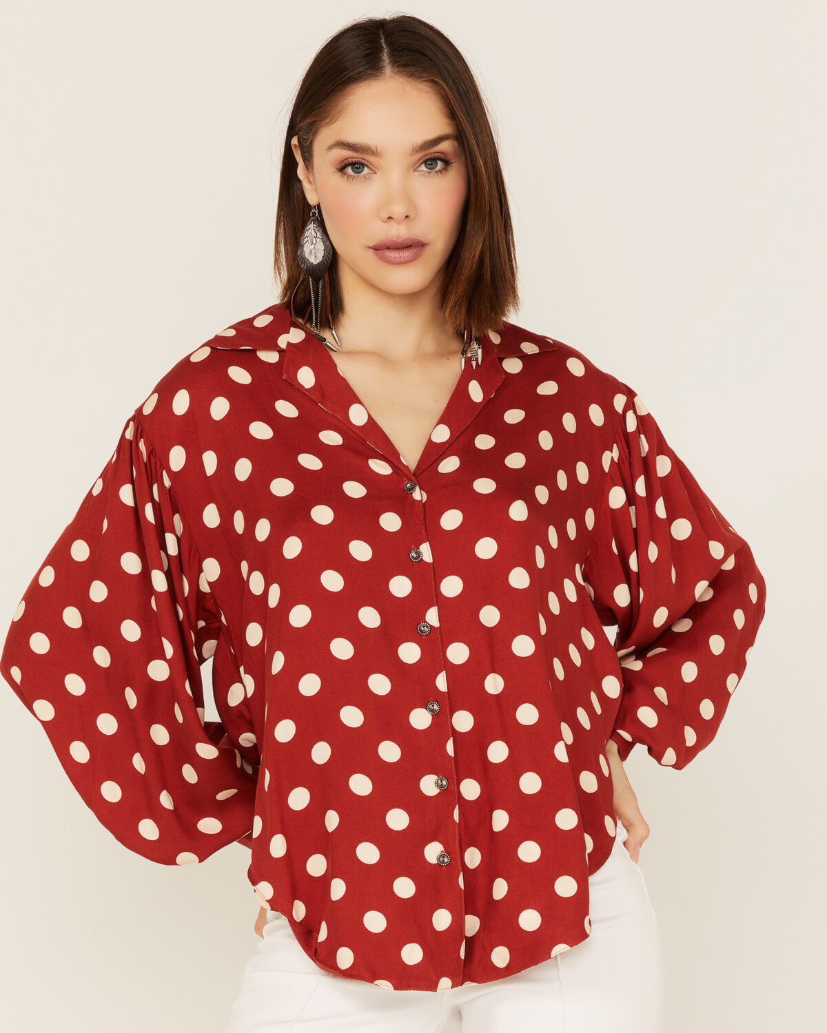Women's Maggie Sweet Almeria Polka Dot Long Sleeve Button Down Shirt