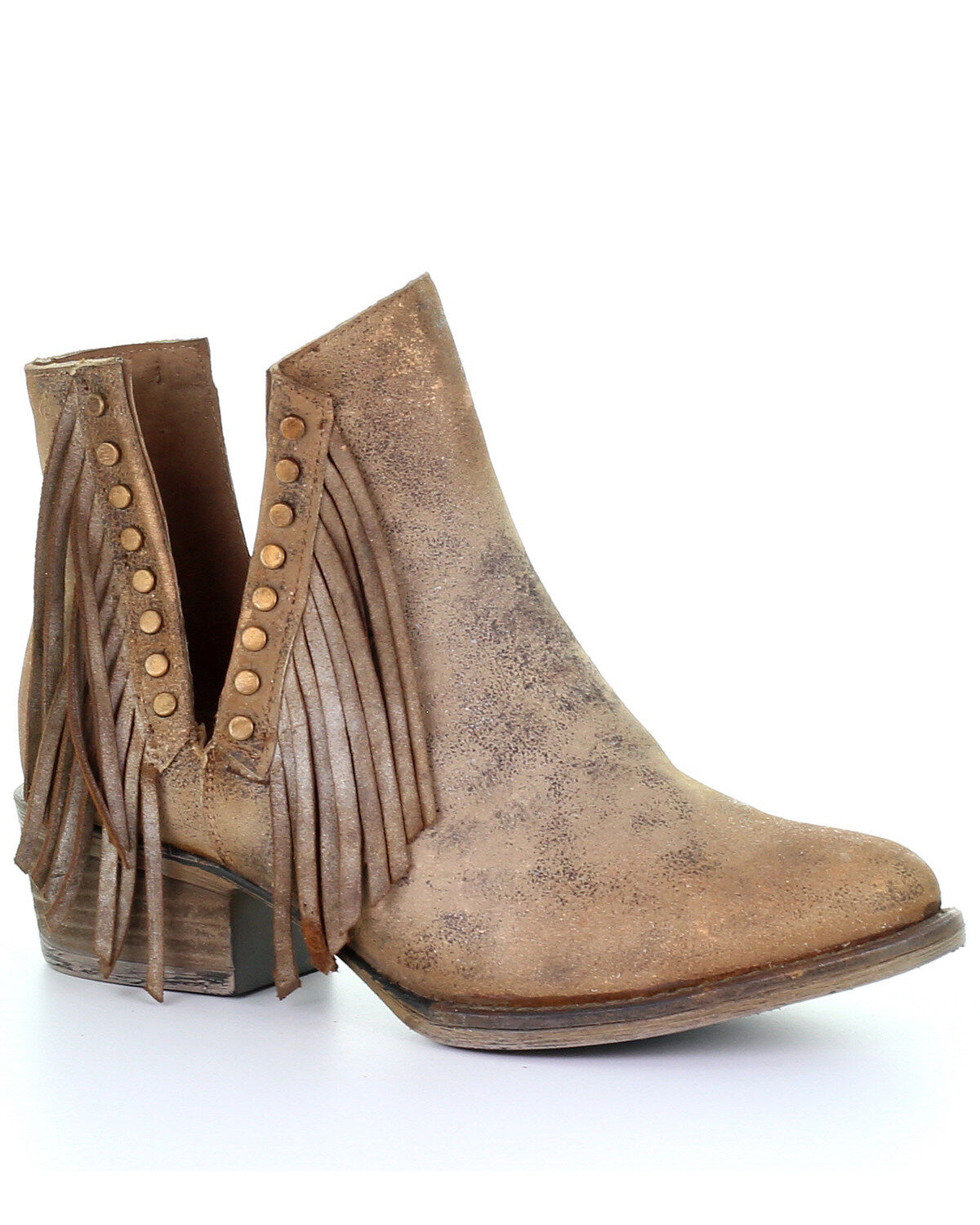 Women's Circle G Brown Studded Fringe Booties - Round Toe