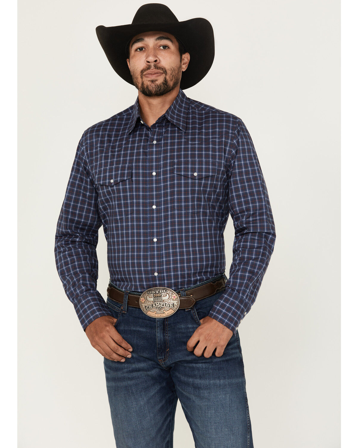 Men's Wrangler Wrinkle Resistant Windowpane Plaid Print Long Sleeve Pe