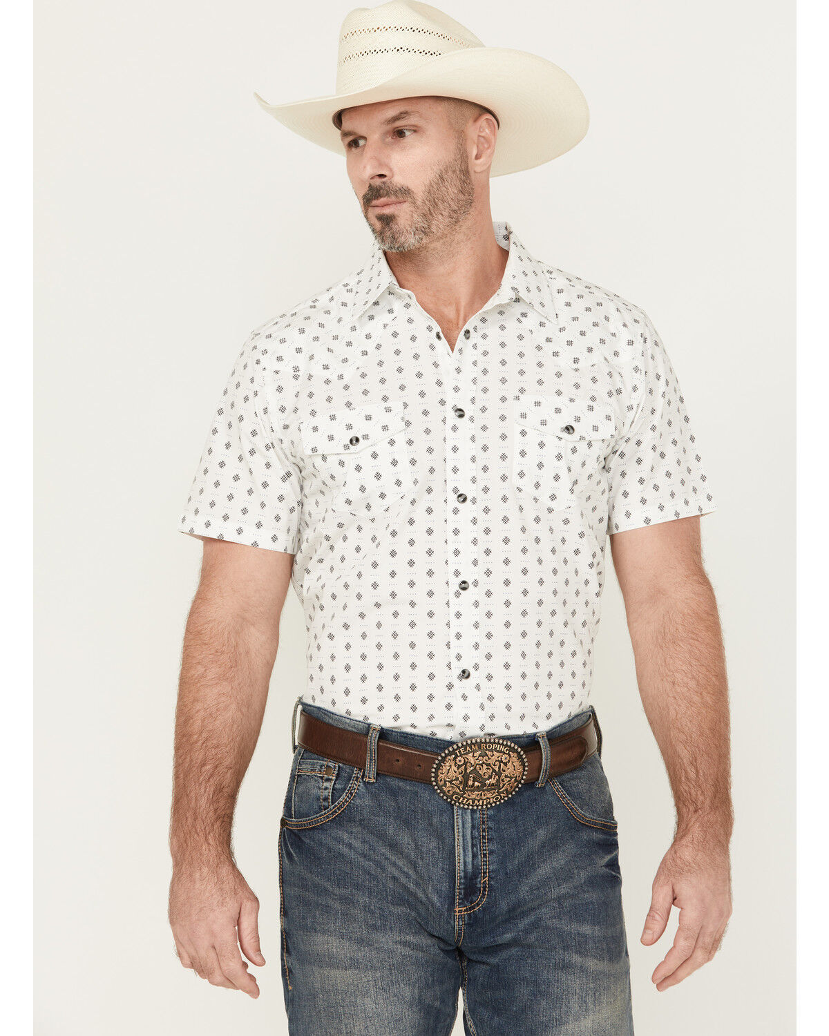 Men's Gibson Trading Co Sun Dial Geo Print Short Sleeve Snap Stretch W