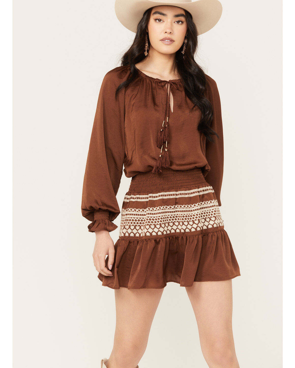 Women's Shyanne Satin Peasant Mini Dress