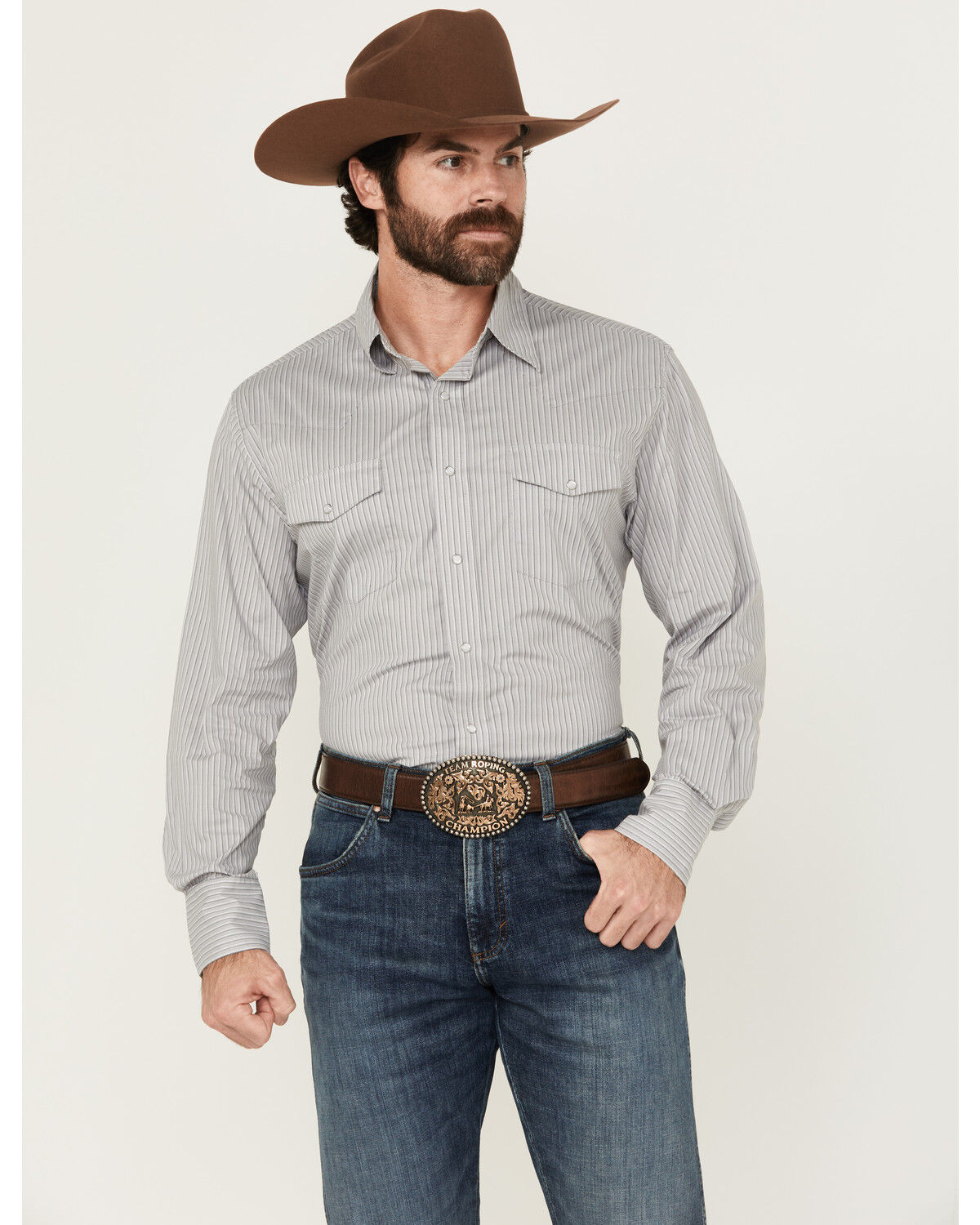 Men's Wrangler Wrinkle Resistant Striped Long Sleeve Snap Stretch West
