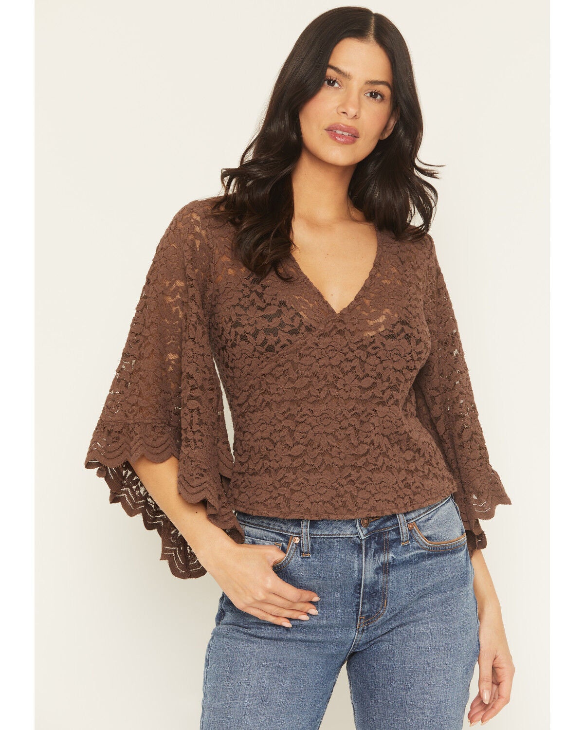 Women's Shyanne Wrap Front Long Sleeve Lace Top