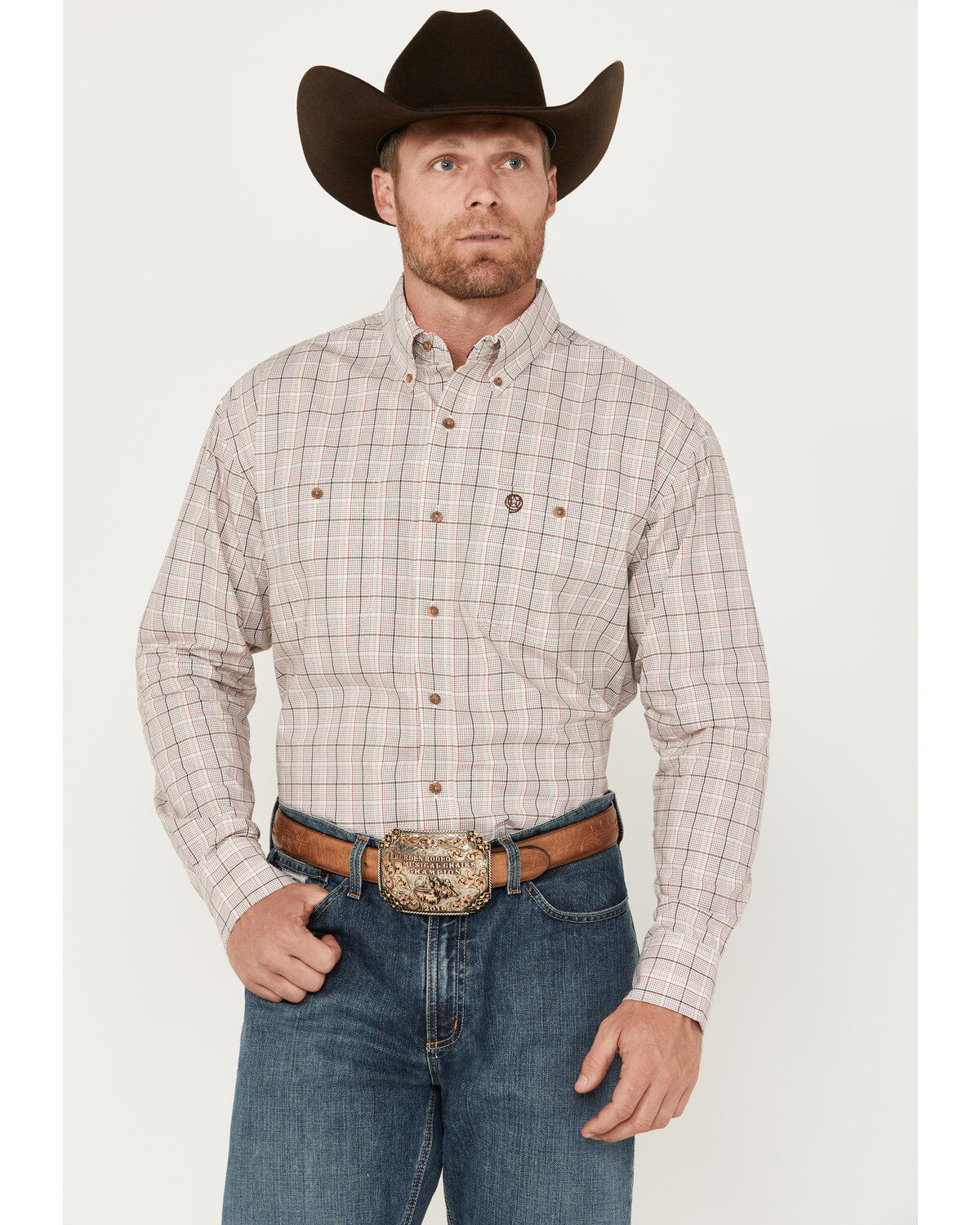 Men's Wrangler George Strait by Plaid Print Long Sleeve Button-Down We