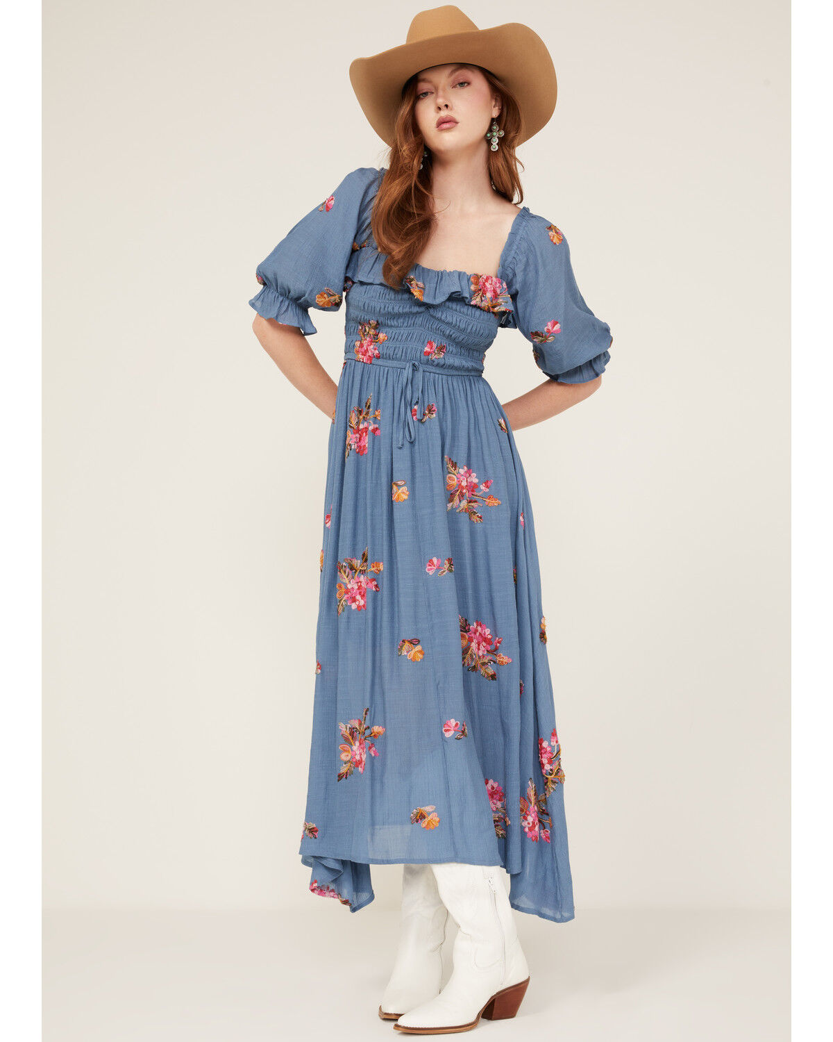 Women's Wild Moss Floral Embroidered Midi Dress