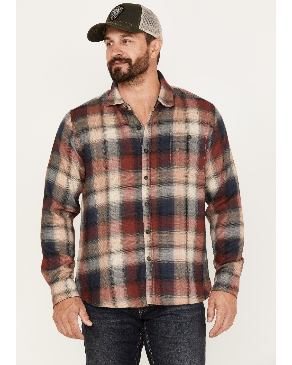 Men's North River Plaid Print Long Sleeve Button Down Performance Shir