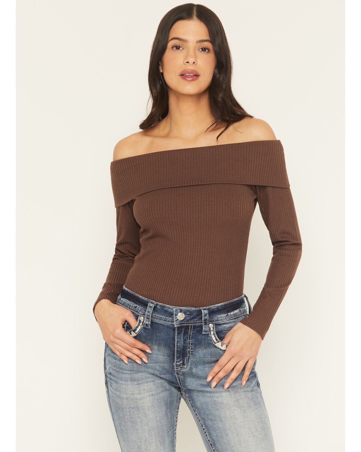 Women's Shyanne Rib Knit Off The Shoulder Long Sleeve Shirt