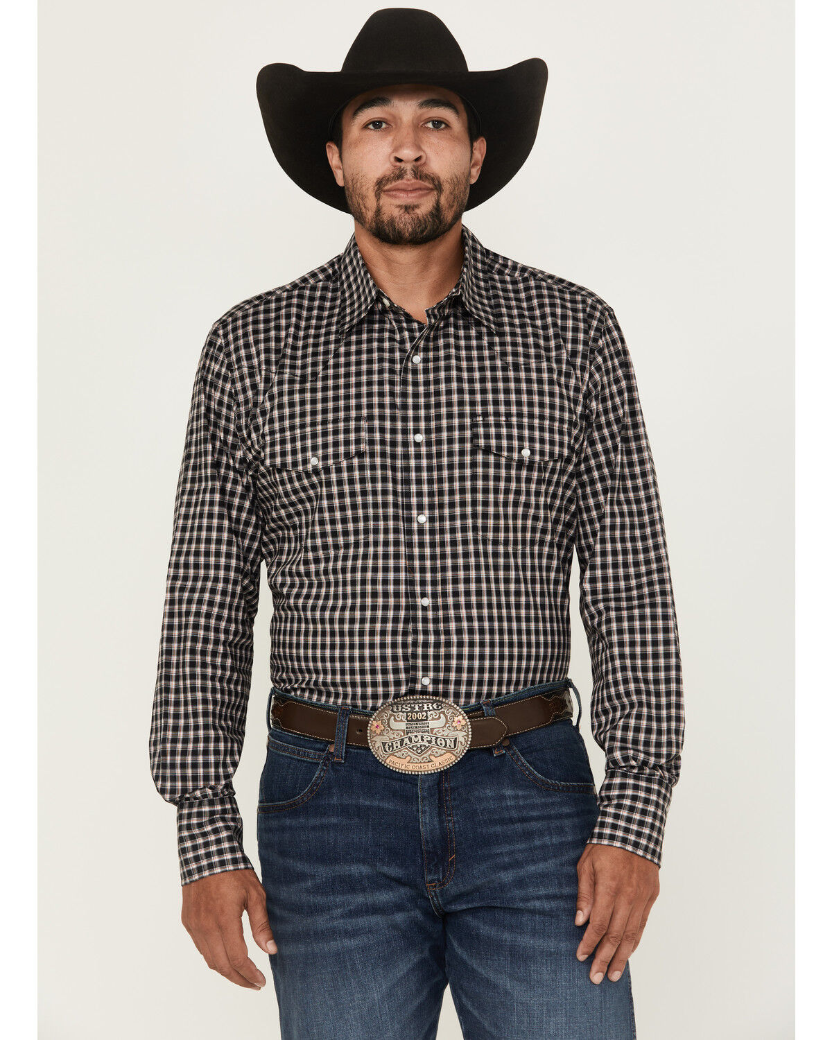 Men's Wrangler Wrinkle Resistant Plaid Print Long Sleeve Snap Stretch