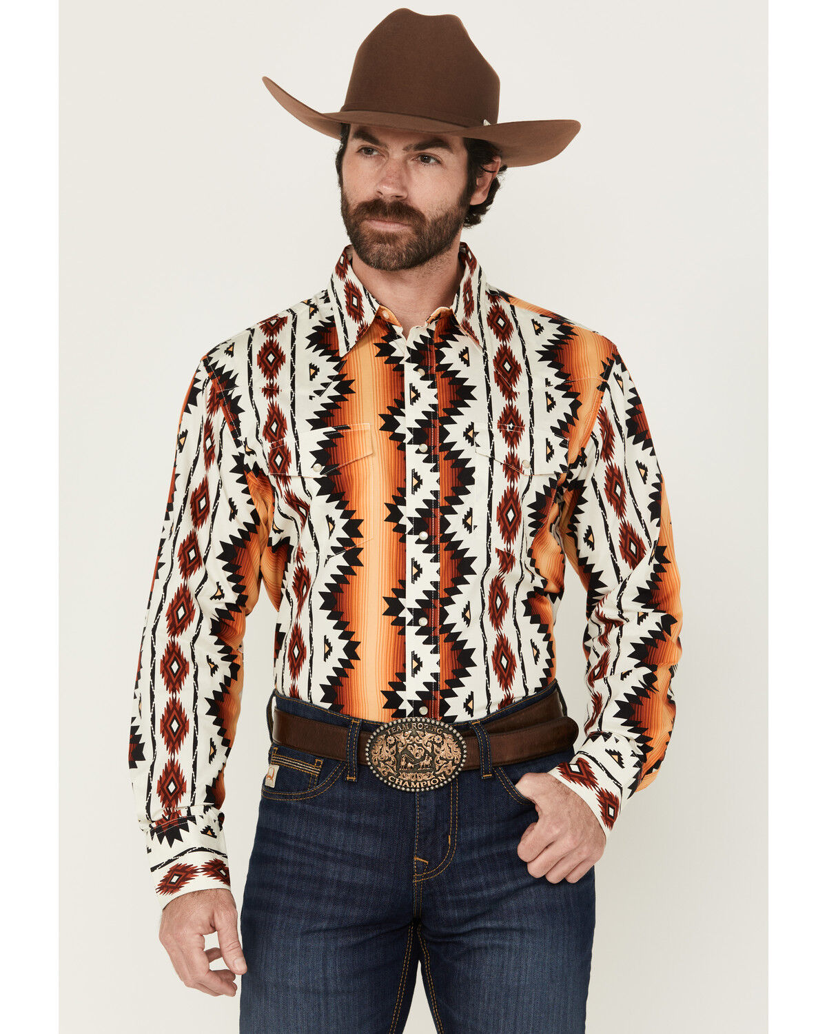 Men's Wrangler Checotah Southwestern Print Long Sleeve Snap Western Sh