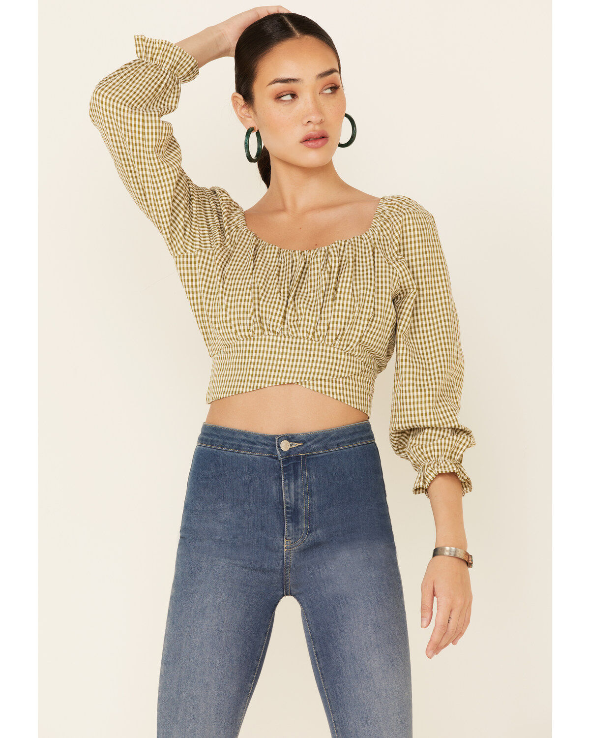 Women's Beyond The Radar Gingham Print Tie Back Crop Top