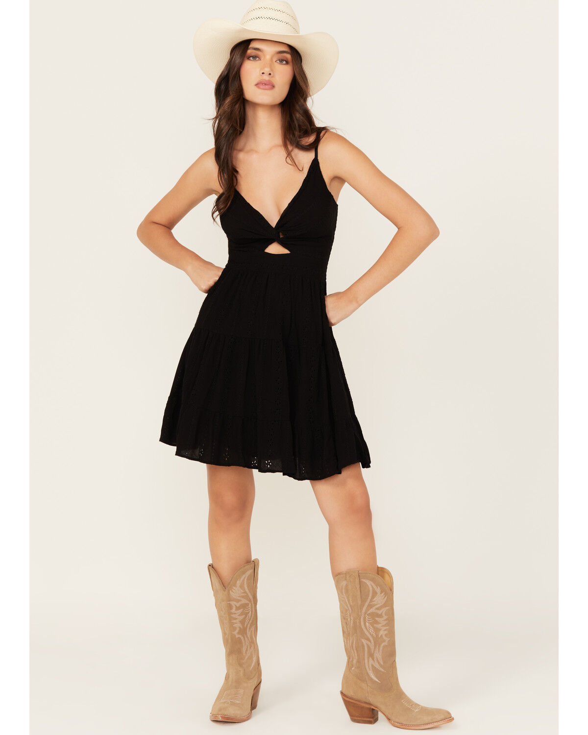 Women's Angie Eyelet Knot Front Mini Dress
