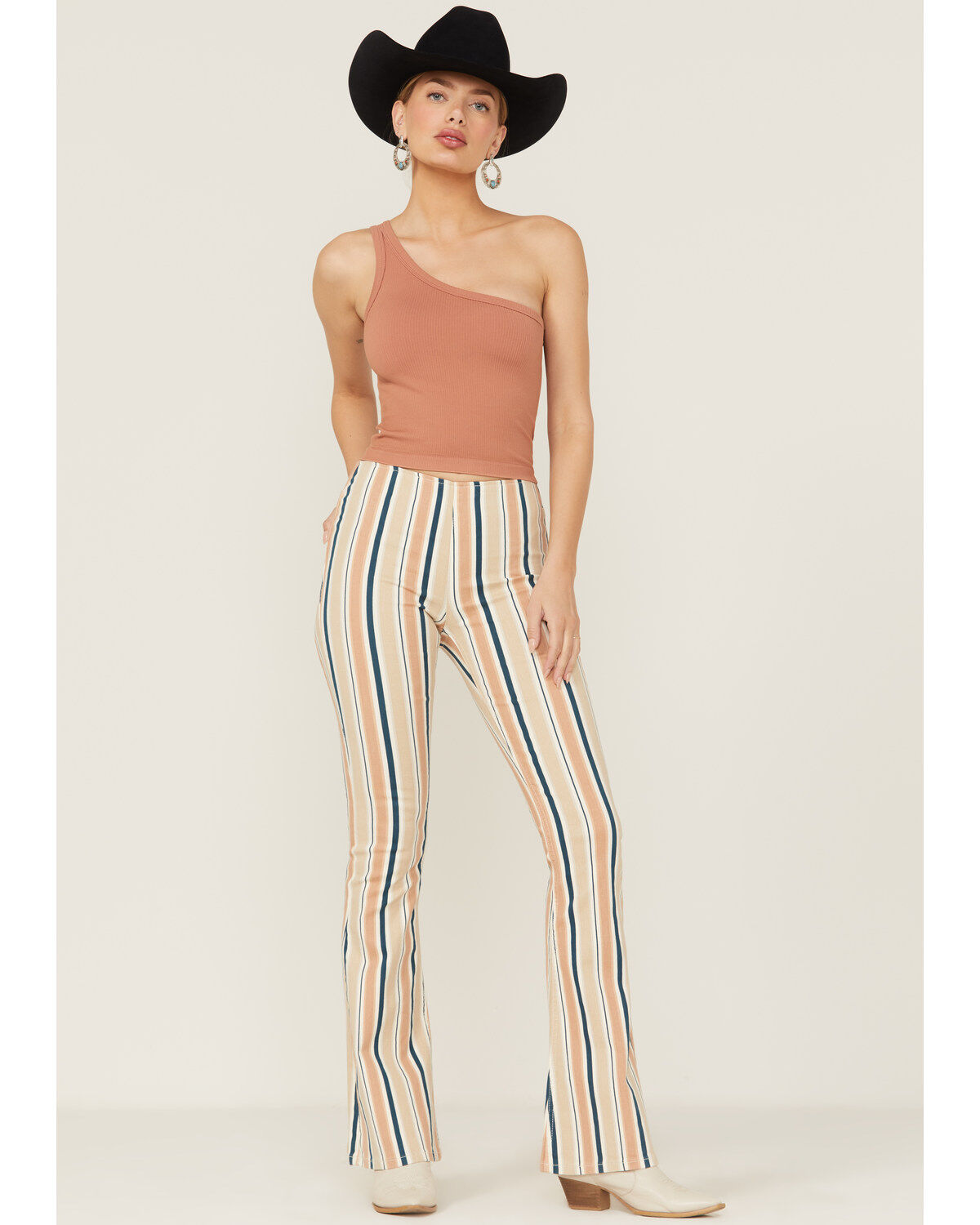Women's Rock & Roll Denim Striped Pull On Flare Jeans