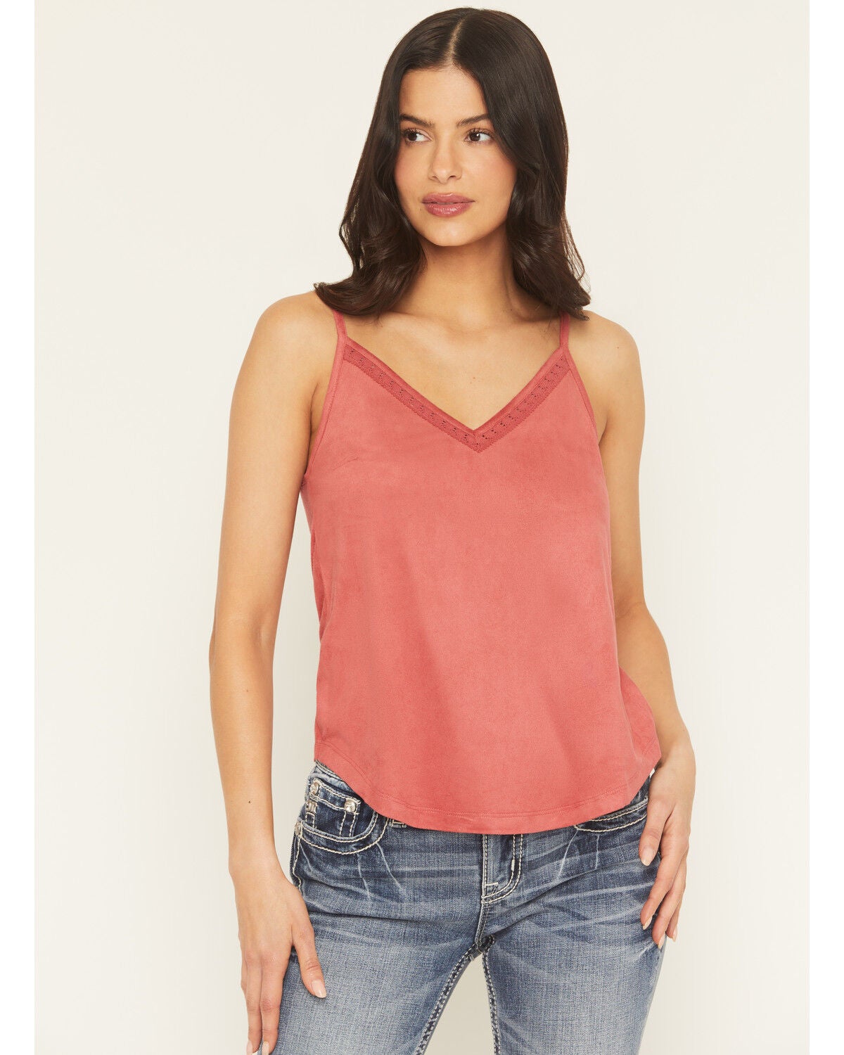 Women's Shyanne Solid Faux Suede Sleeveless Crochet Tank Top