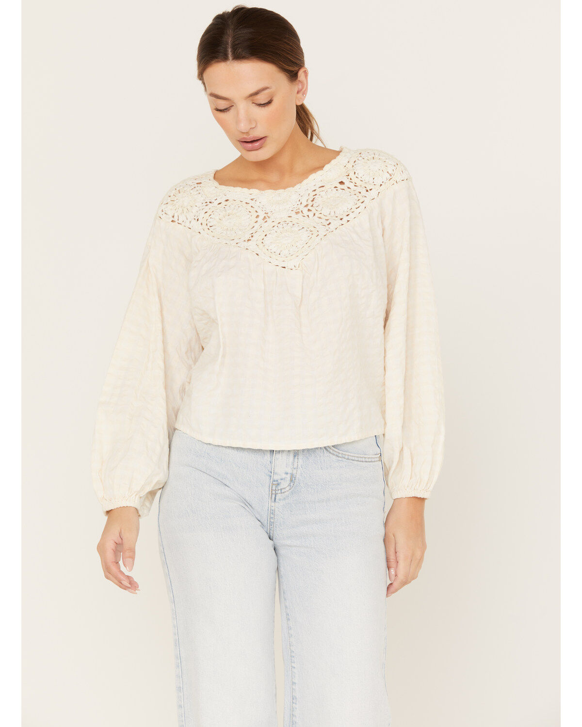 Women's Cleo + Wolf Crochet Long Sleeve Blouse