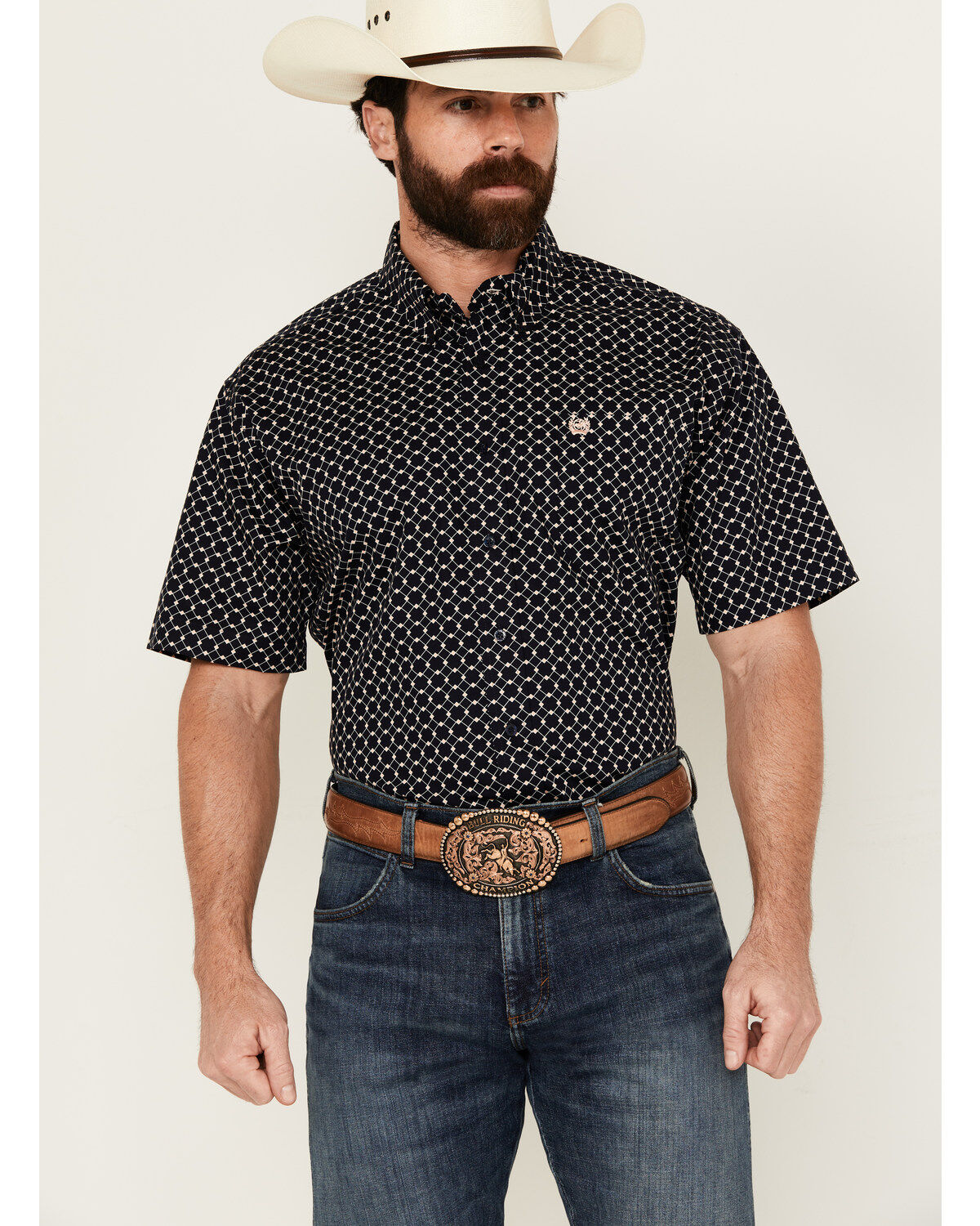 Men's Cinch Boot Barn Exclusive Geo Print Short Sleeve Button-Down Wes