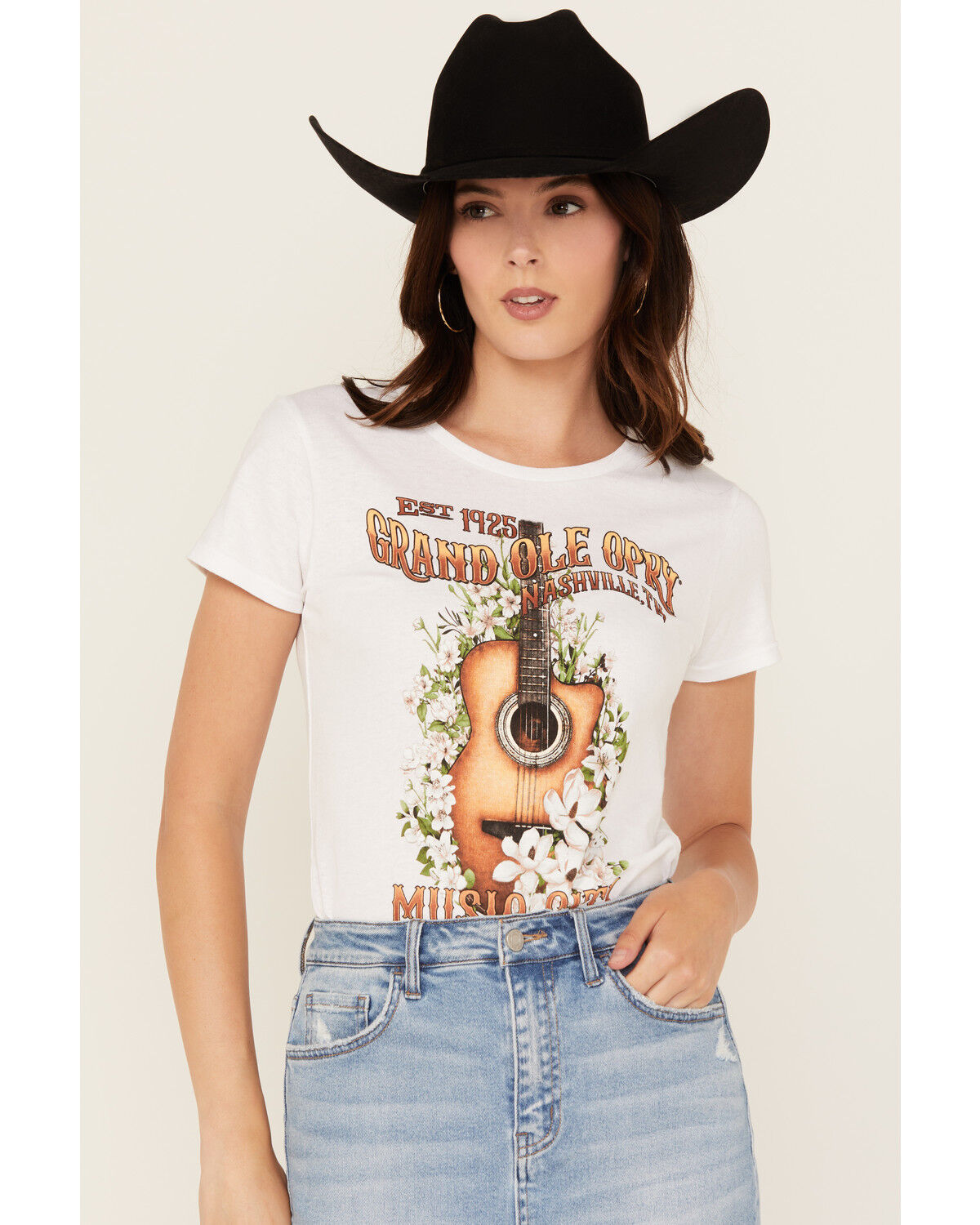 Women's Changes Grand Ole Opry Guitar Flowers Short Sleeve Graphic Tee