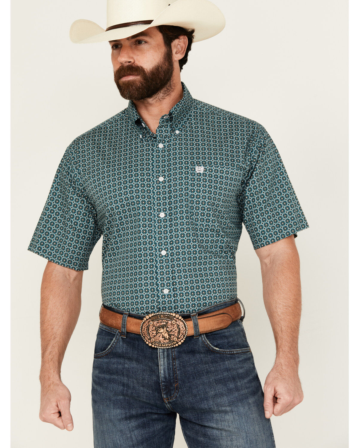Men's Cinch Geo Print Short Sleeve Button-Down Western Shirt