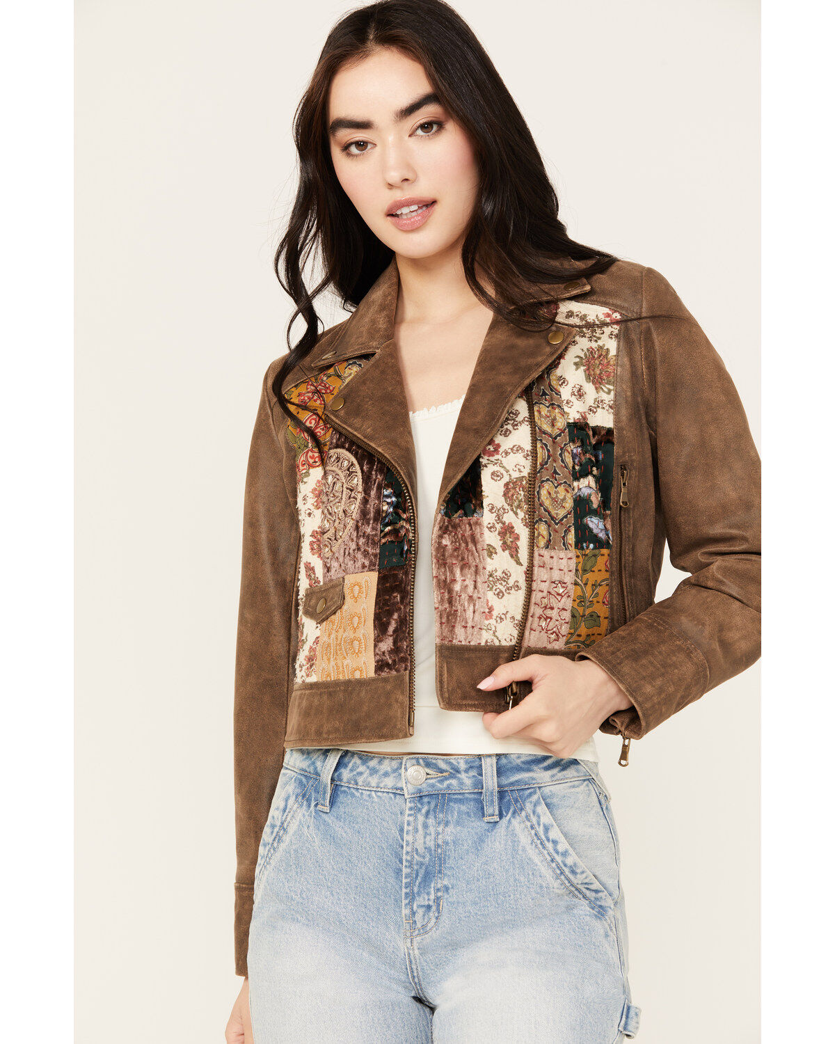 Women's Cleo + Wolf Patchwork Leather Moto Jacket