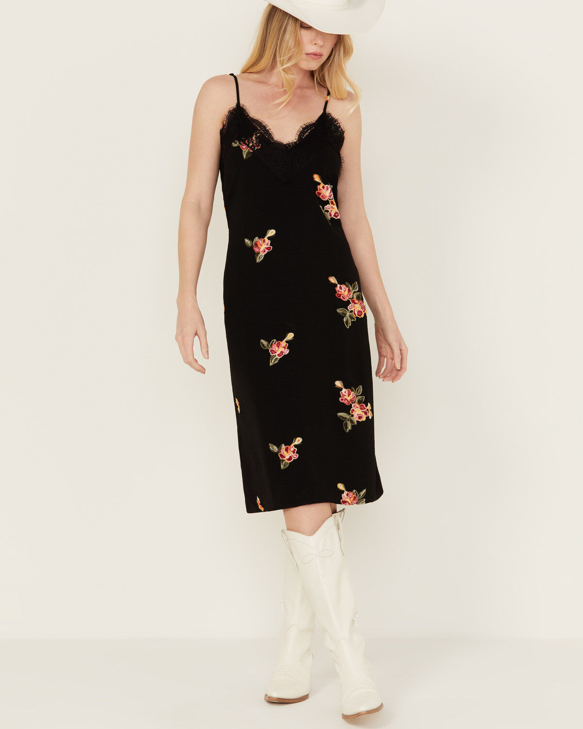 Women's Wild Moss Embroidered Slip Midi Dress