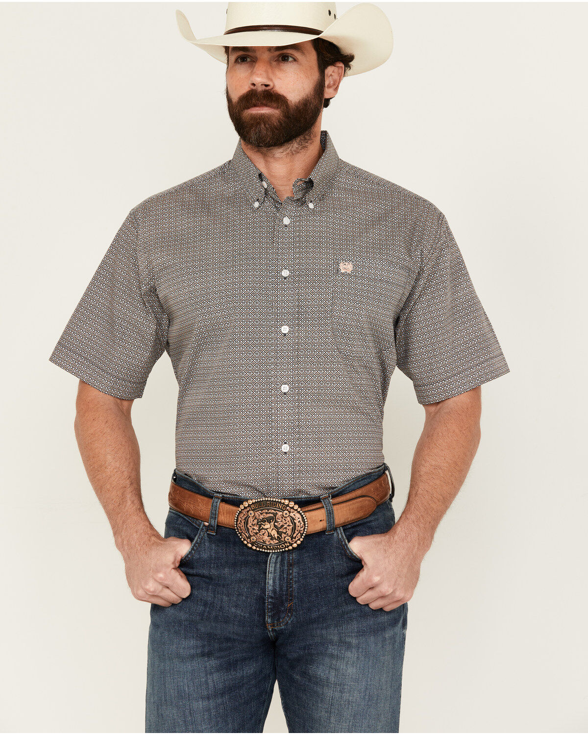 Men's Cinch Geo Print Short Sleeve Button-Down Western Shirt