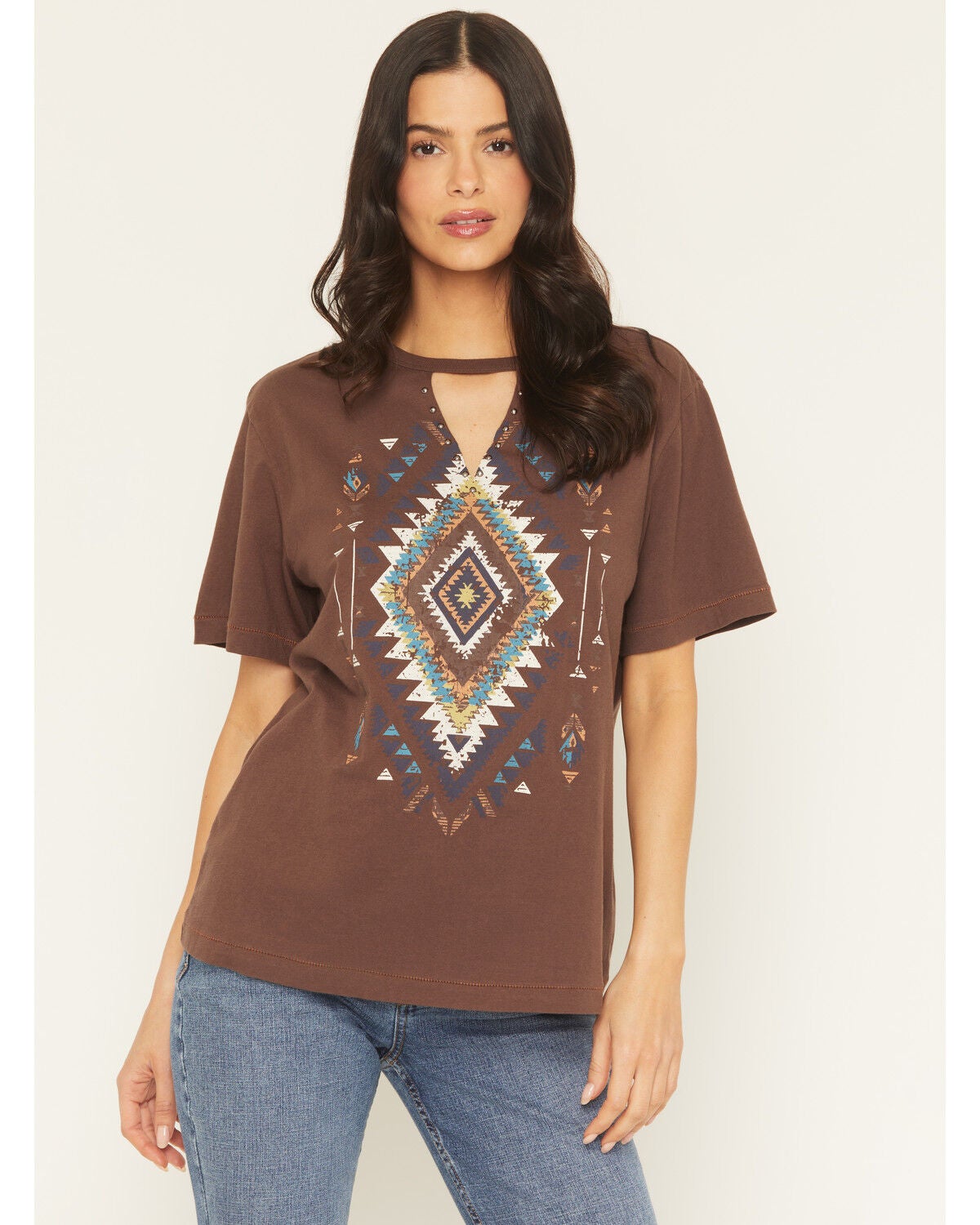 Women's Shyanne Studded Southwestern Print Short Sleeve Graphic Tee