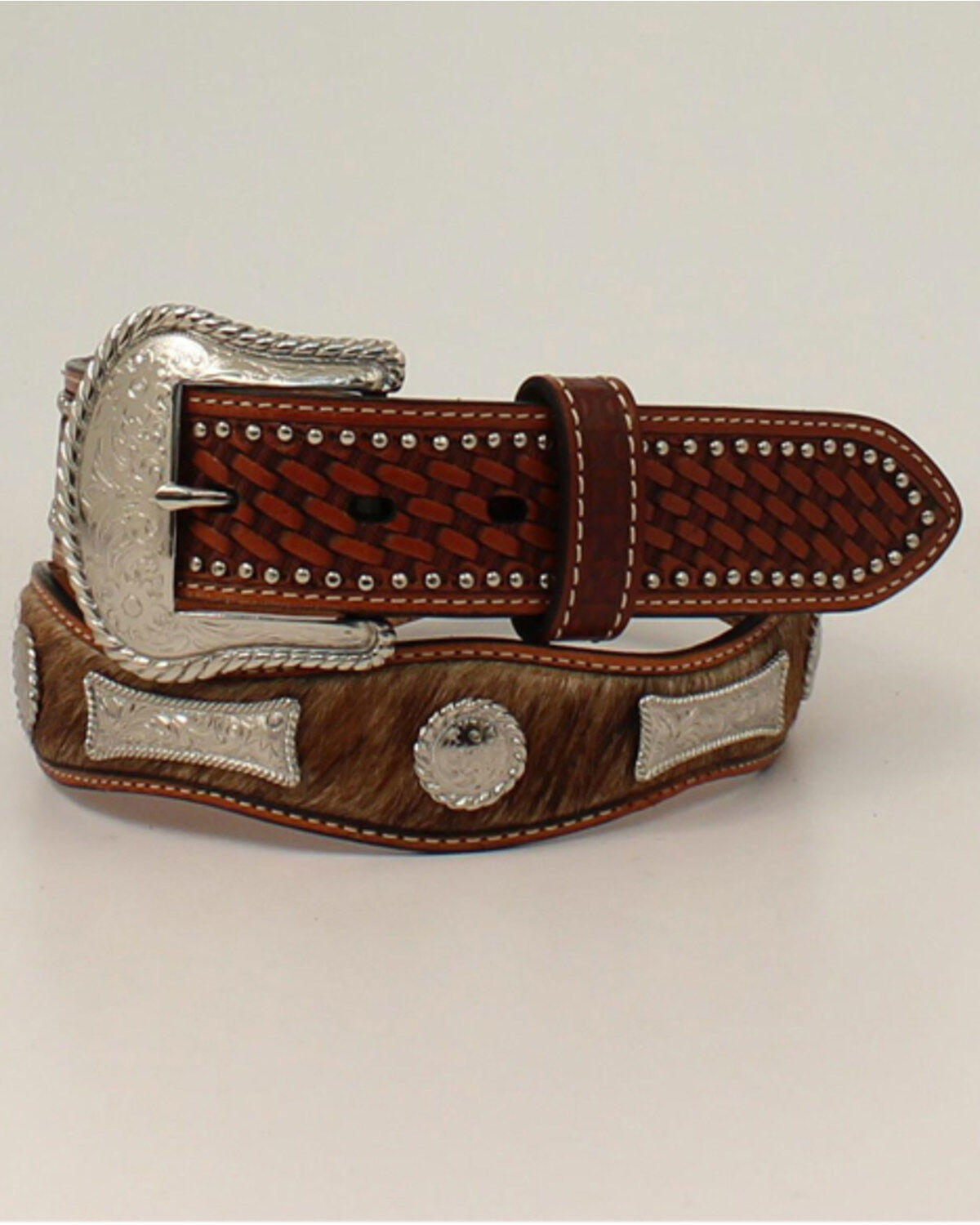 Men's Cody James Scallop Hair-On Basketweave Concho Western Belt