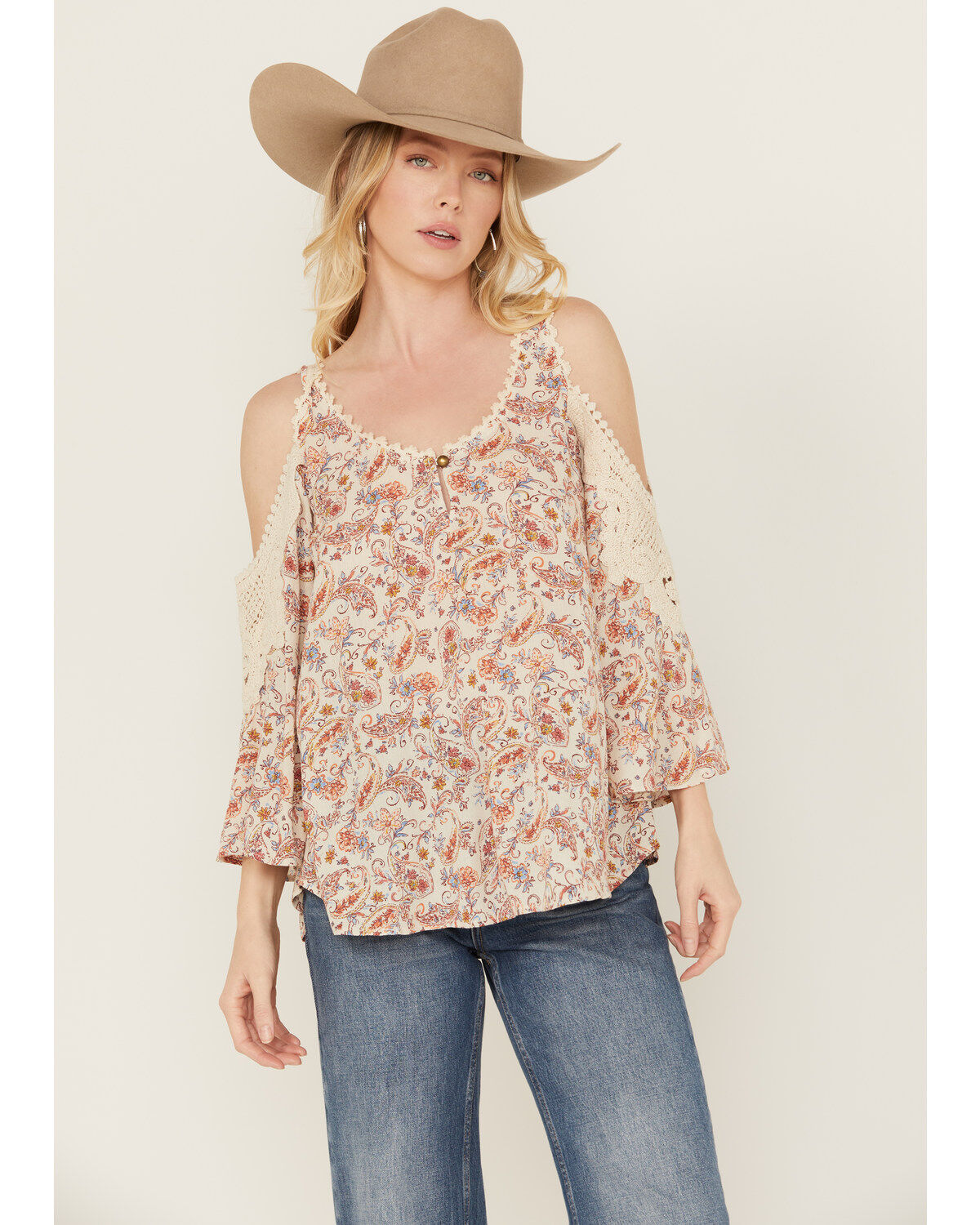 Women's Wild Moss Floral Print Cold Shoulder Top