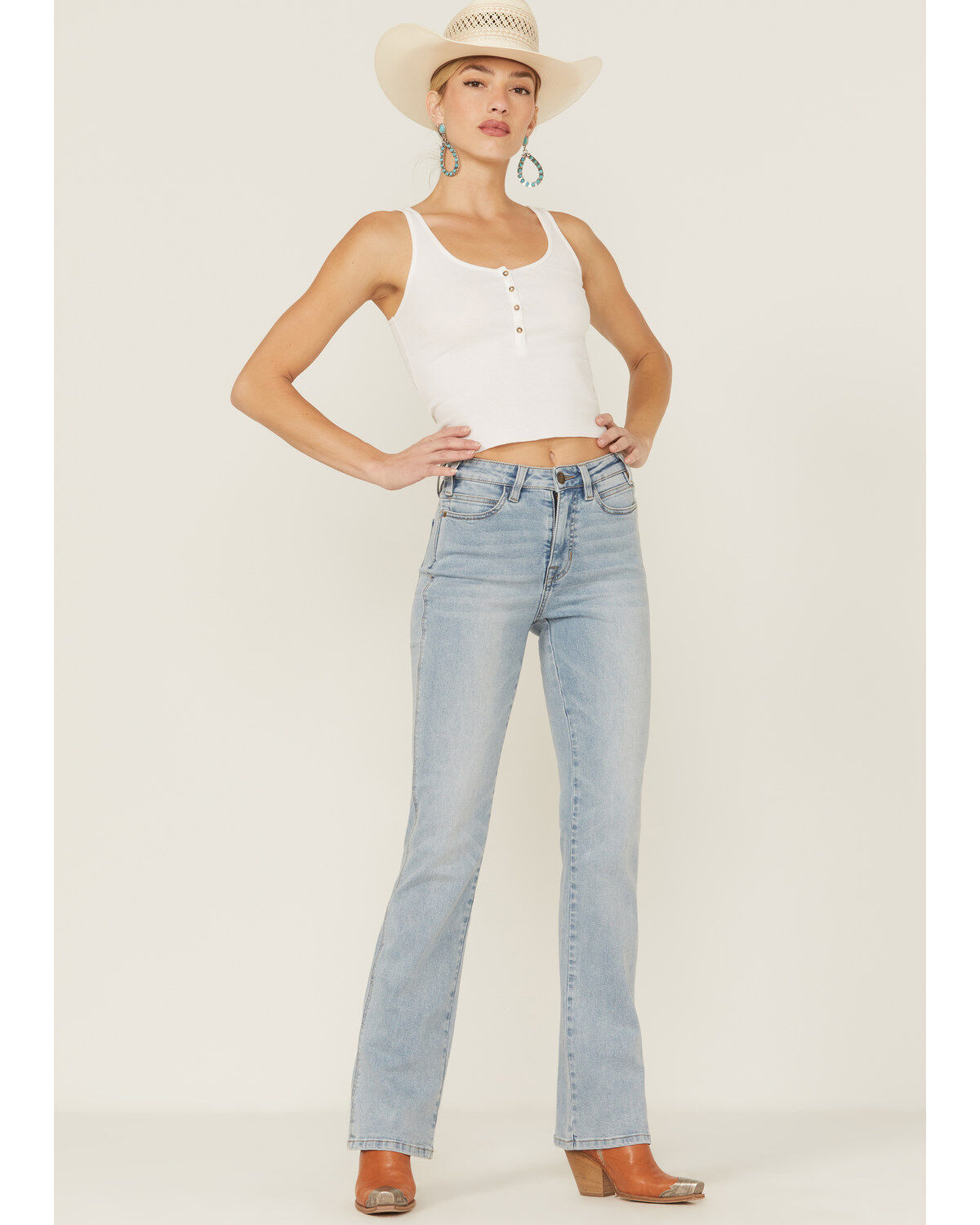 Women's Rock & Roll Denim Light Wash High Rise Stretch Bootcut Jeans
