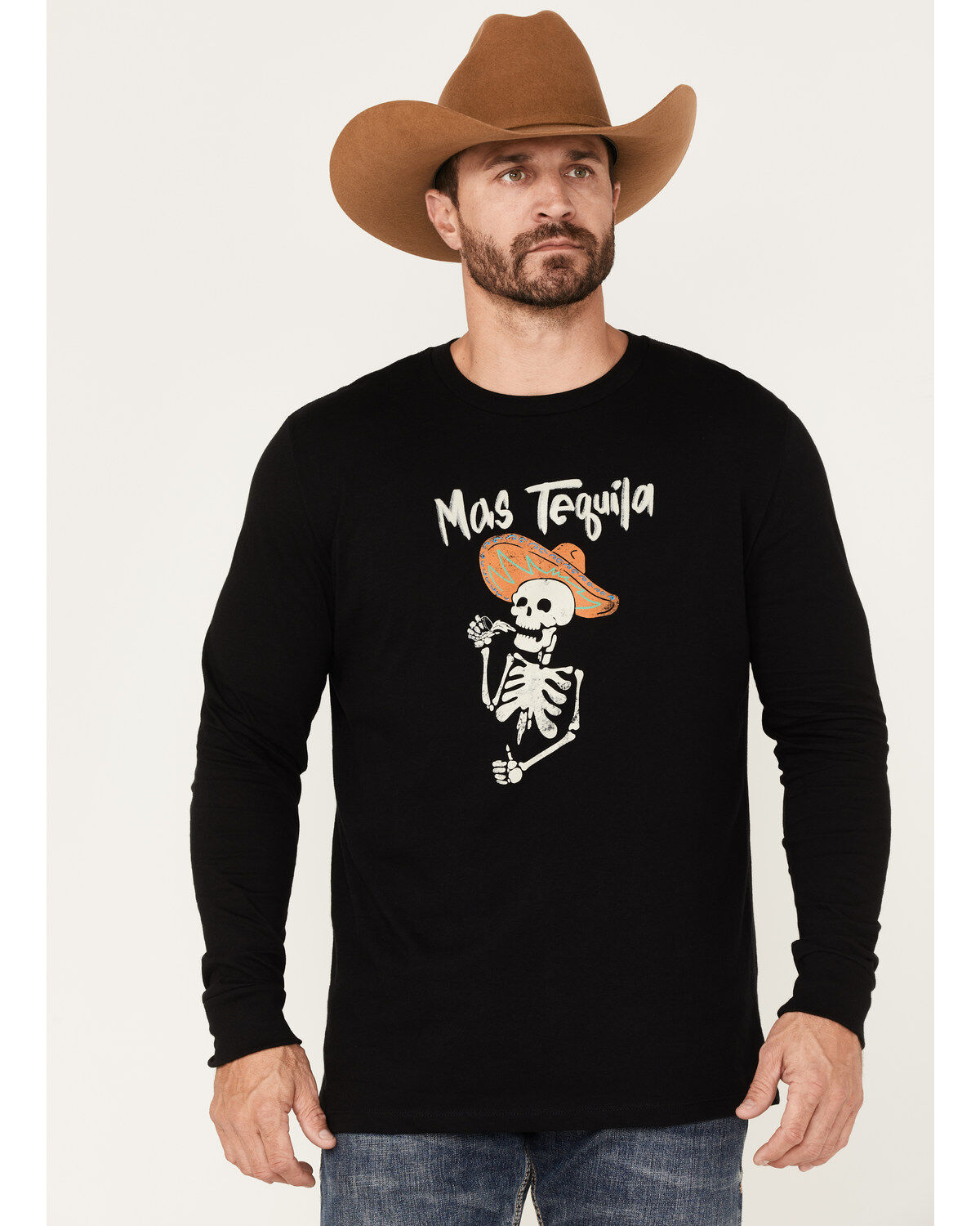 Men's Moonshine Spirit Mas Tequila Skeleton Graphic Long Sleeve T-Shir