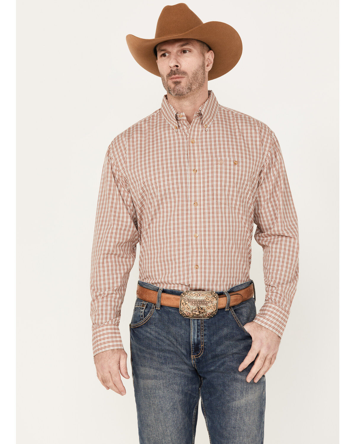 Men's Wrangler Classics Plaid Print Long Sleeve Button Down Western Sh
