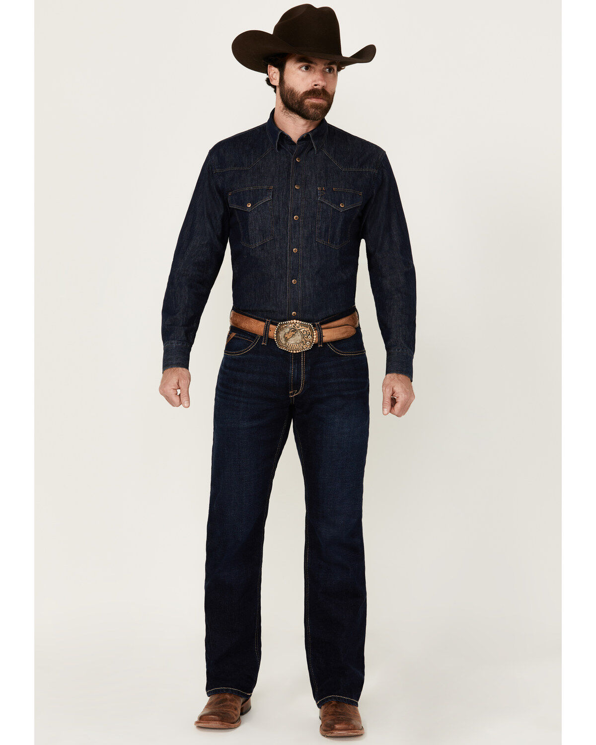 Men's Ariat M4 Wildfire Ranchford Dark Wash Relaxed Bootcut Stretch De