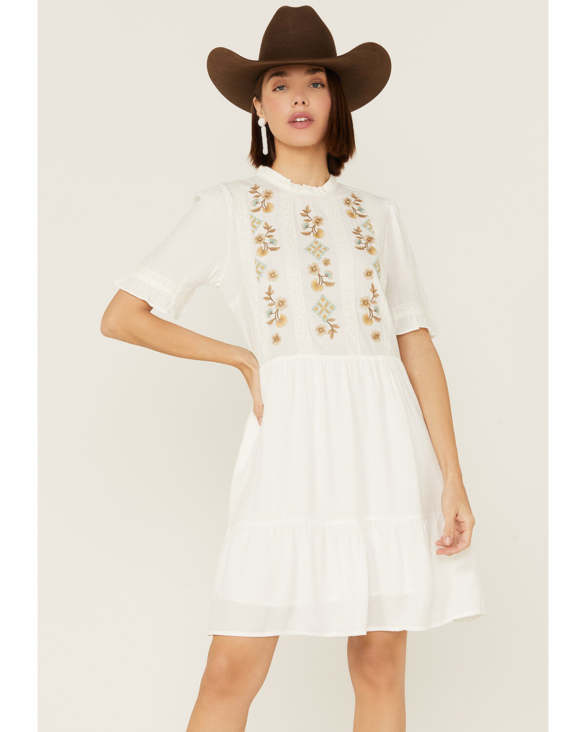 Women's Stetson Embroidered Floral Ruffle Surplice Mini Dress
