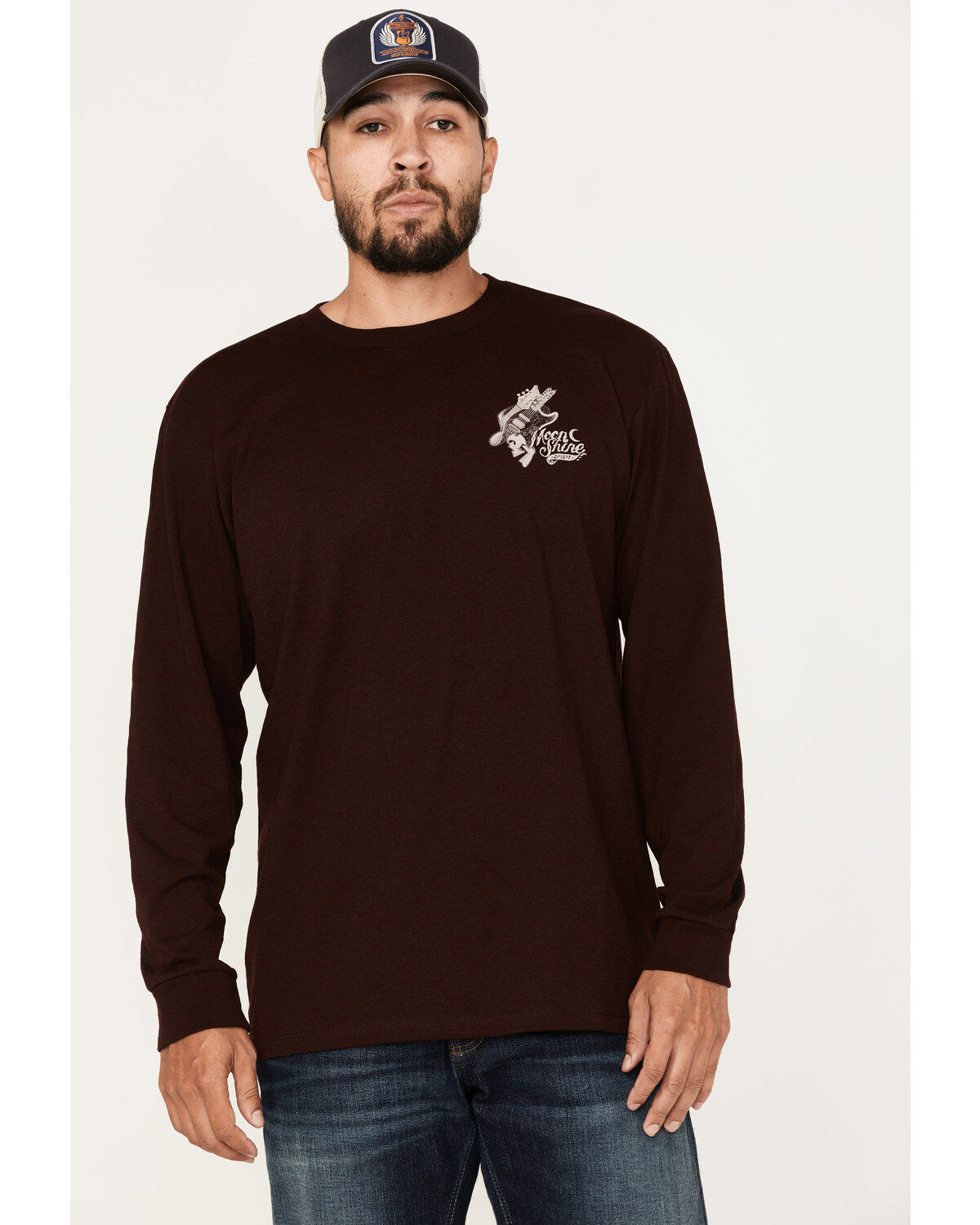 Men's Moonshine Spirit Guitar Floral Print Long Sleeve T-Shirt