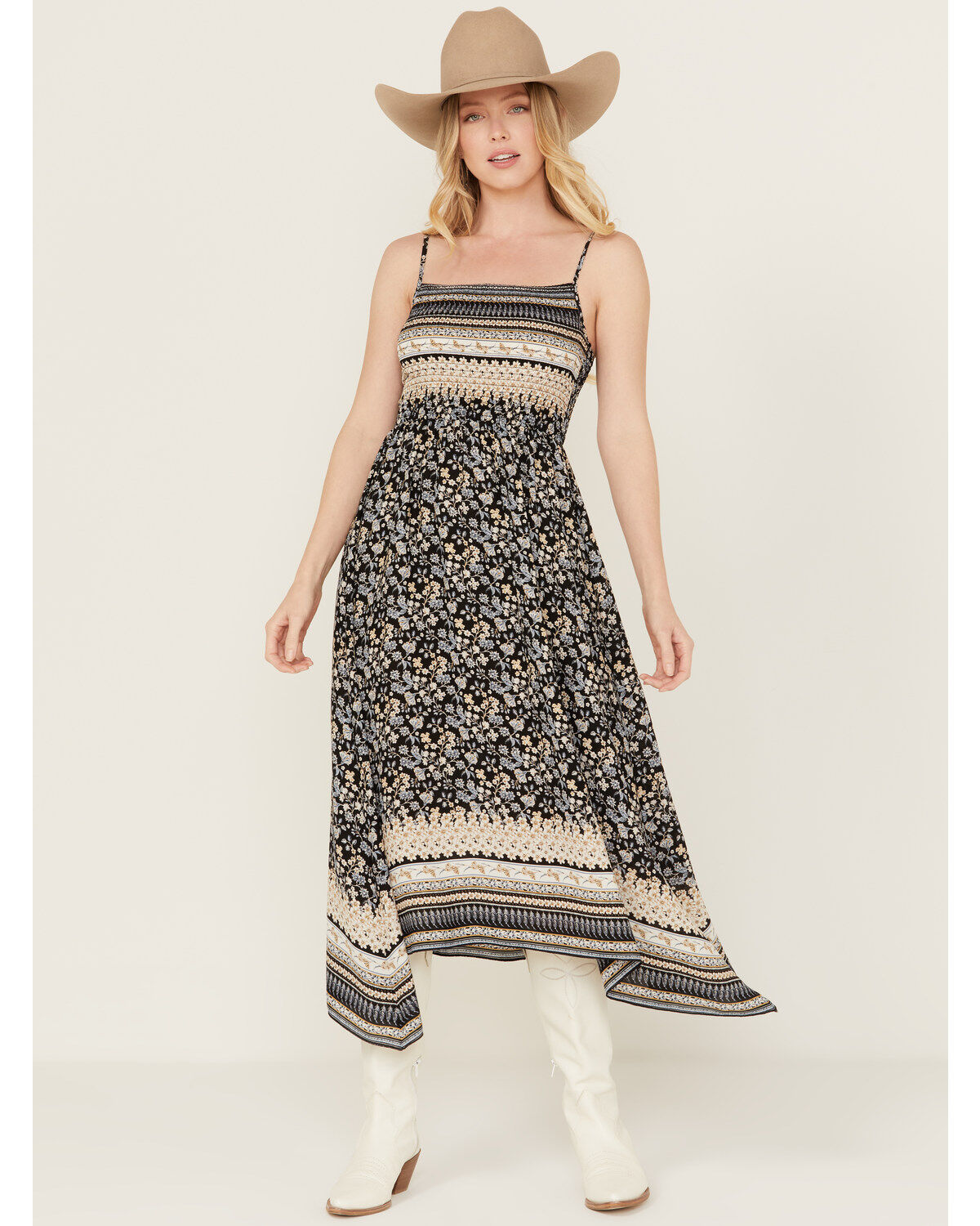 Women's Wild Moss Border Print Smocked Front Midi Dress